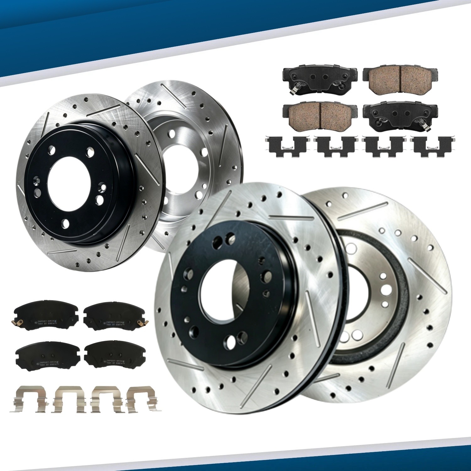 8pcFront&Rear Drilled+Slotted Rotors+Ceramic Brake Pad Kits for Hyundai Elantra