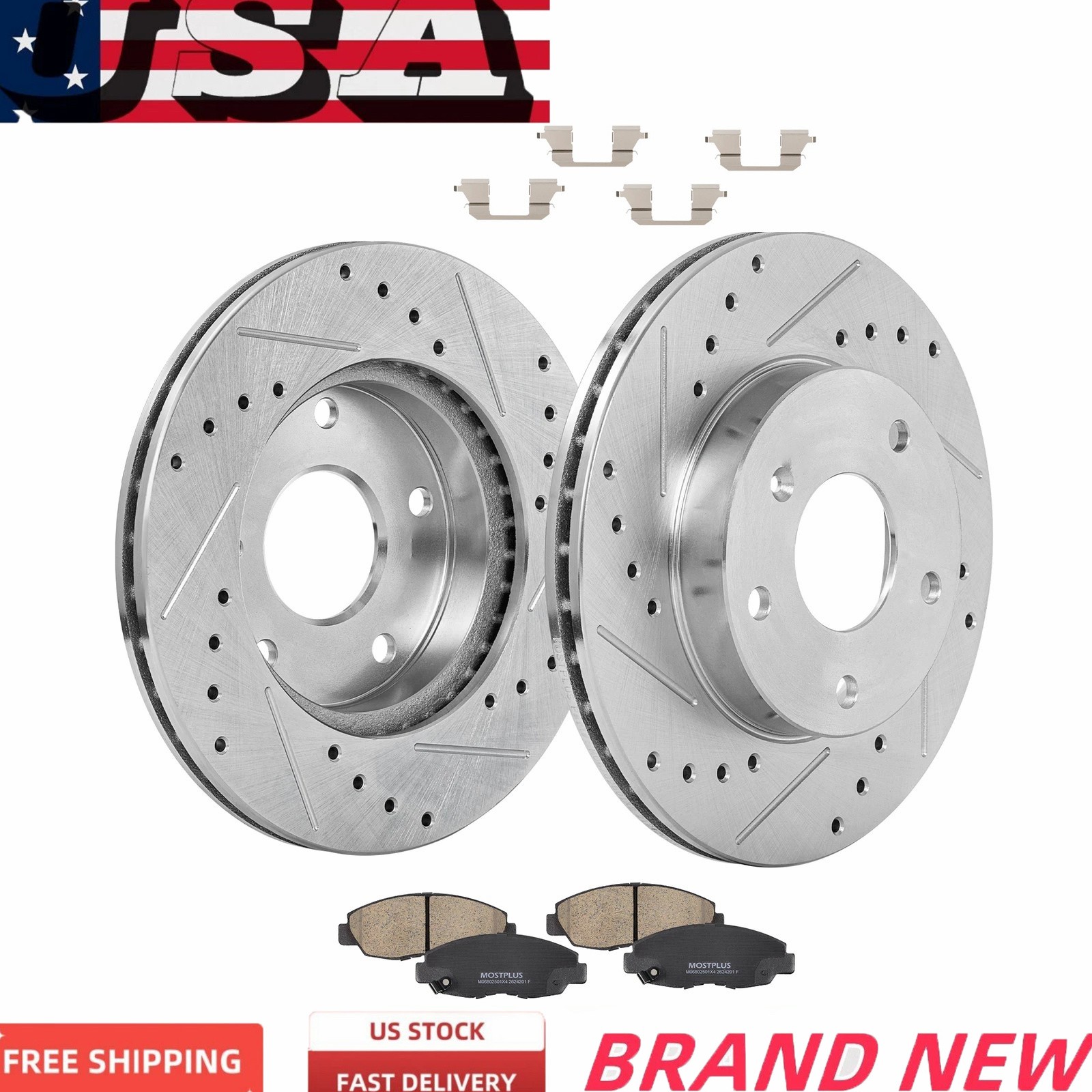 10.59” (269mm) Rear Drilled Slotted Rotors + Brake Pads for Scion TC 2005-2010
