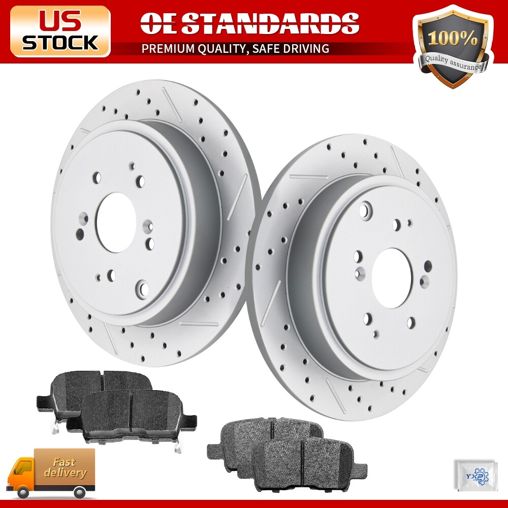 Rear Drilled Disc Rotors Ceramic Brake Pads for Acura MDX Honda Pilot
