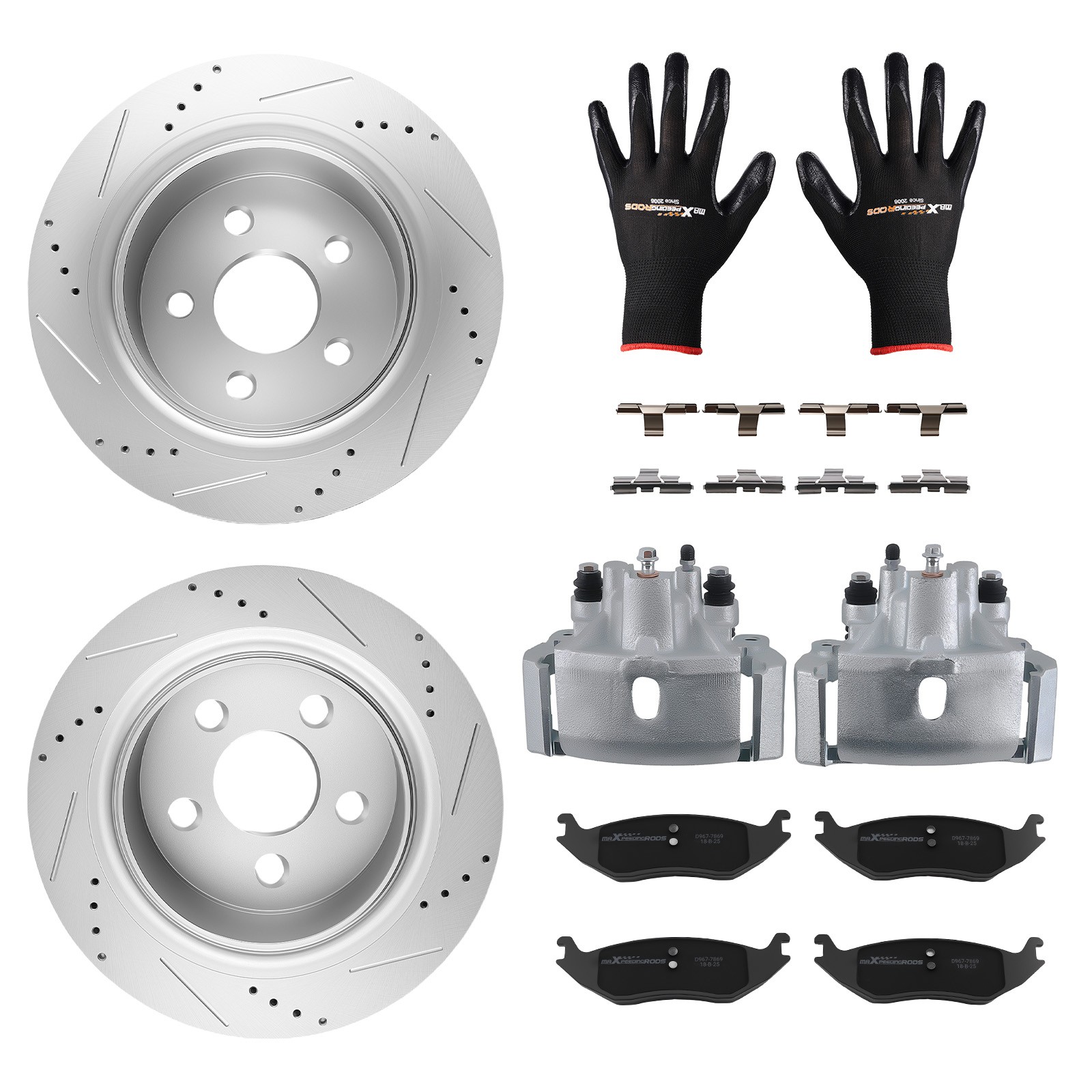 Rear Brake Rotor Caliper & Pad Set For Chrysler Aspen 2007-09/Ram 1500 2011-2018