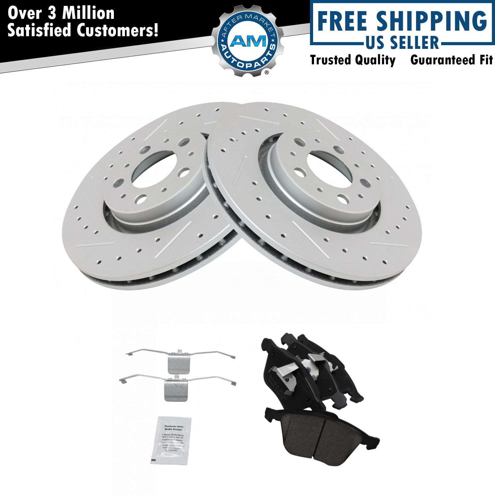 Front Posi Ceramic Brake Pad & Performance Drilled Slotted Zinc Coated Rotor Kit