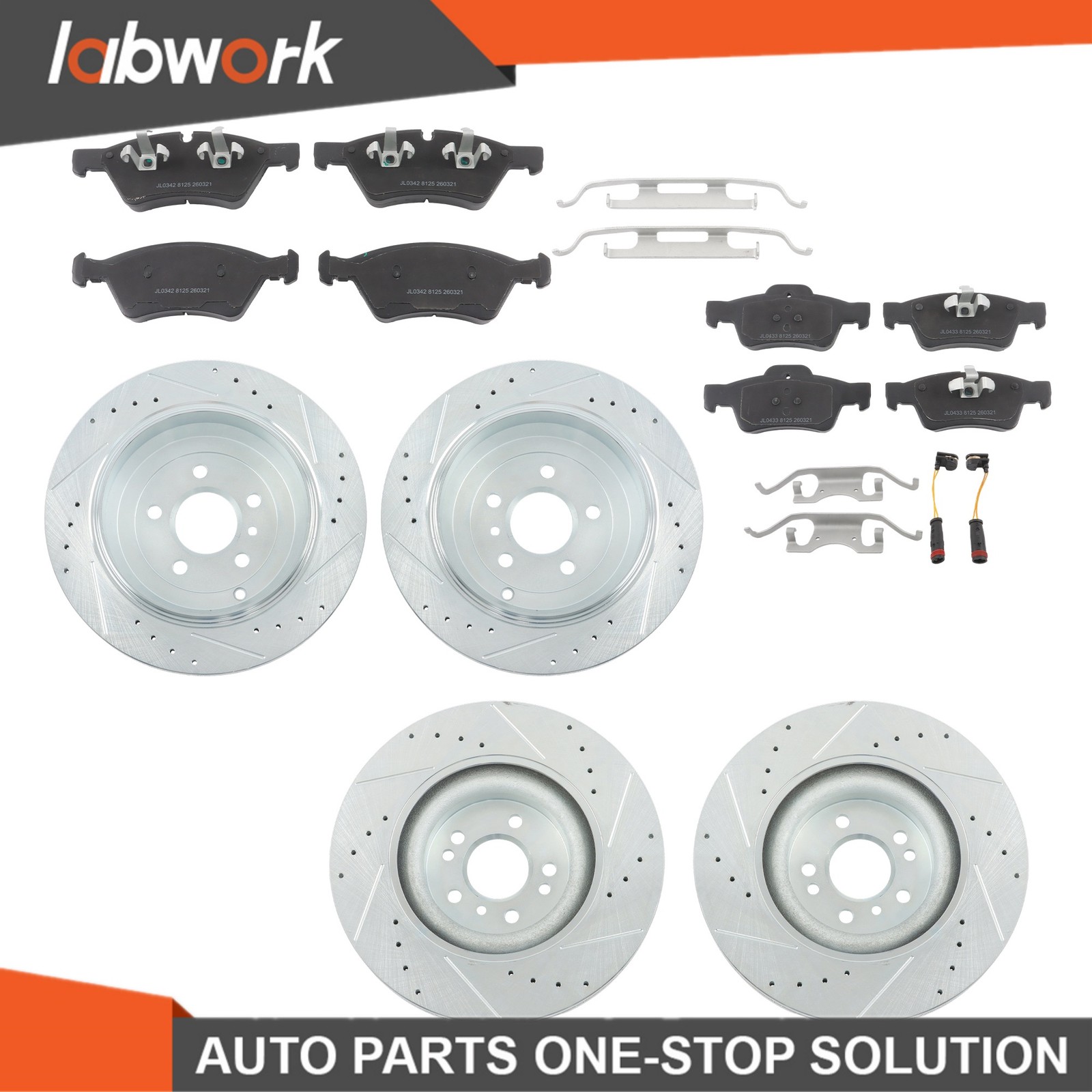 Labwork Front & Rear Drilled Brake Rotors & Ceramic Pads For Mercedes-BenzW164
