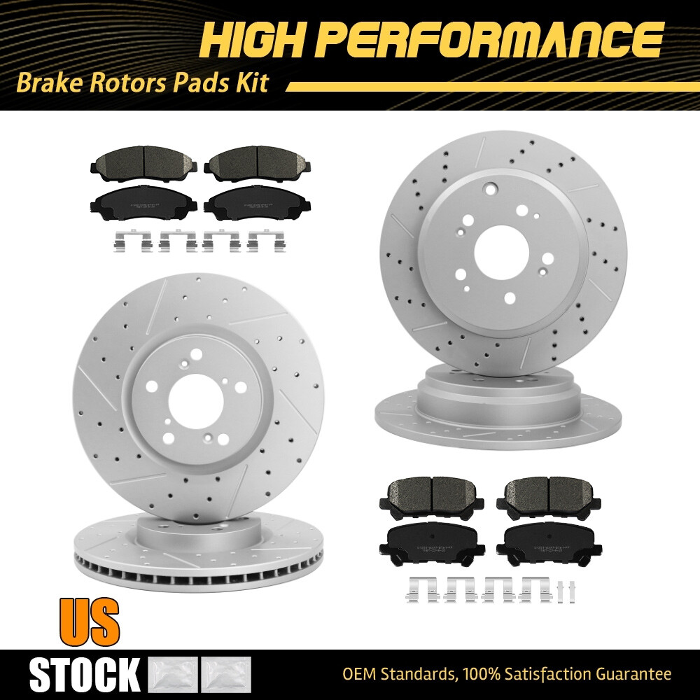Front Rear Drilled Disc Brake Rotors Ceramic Pad For Honda Pilot Acura MDX ZDX