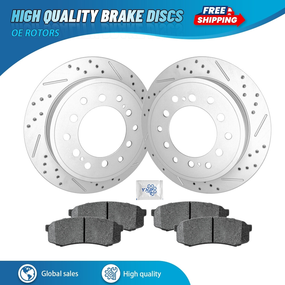 Rear Drilled Brake Rotors+ Ceramic Pads for Toyota 4Runner FJ Cruise Lexus GX460