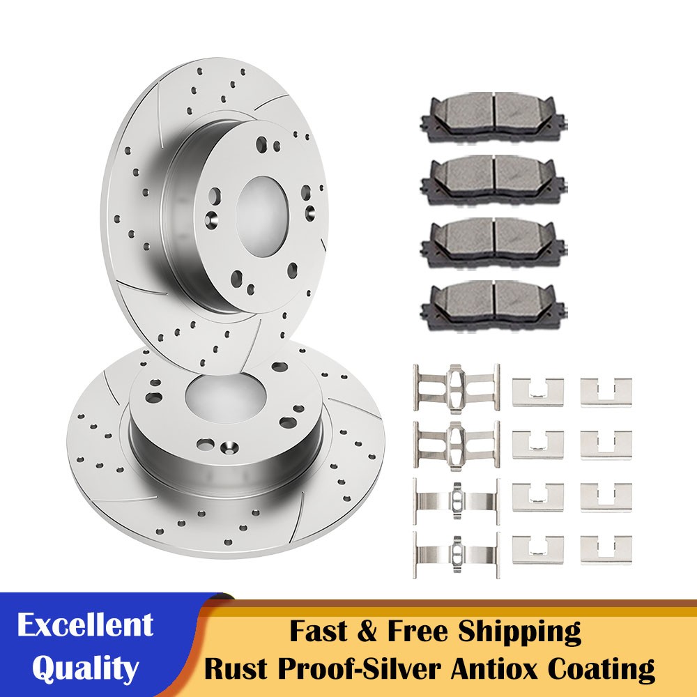 260mm Rear Drilled Slotted Brake Disc Rotors Pads Kits for 2006-2011 Honda Civic