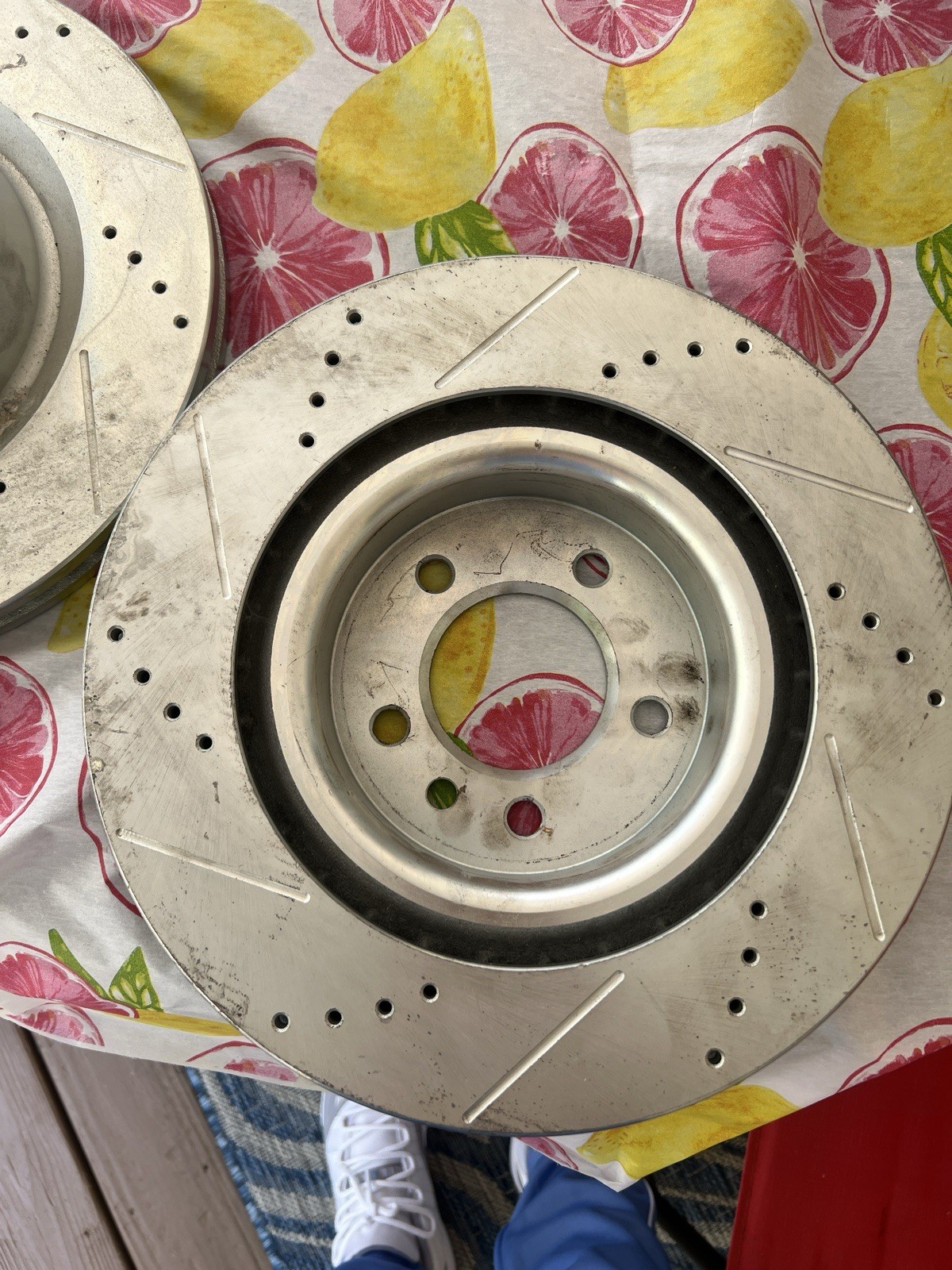 Performance Rear Disc Brake Rotor Set (L/R)- Drilled/Slotted/Zinc Plated Silver