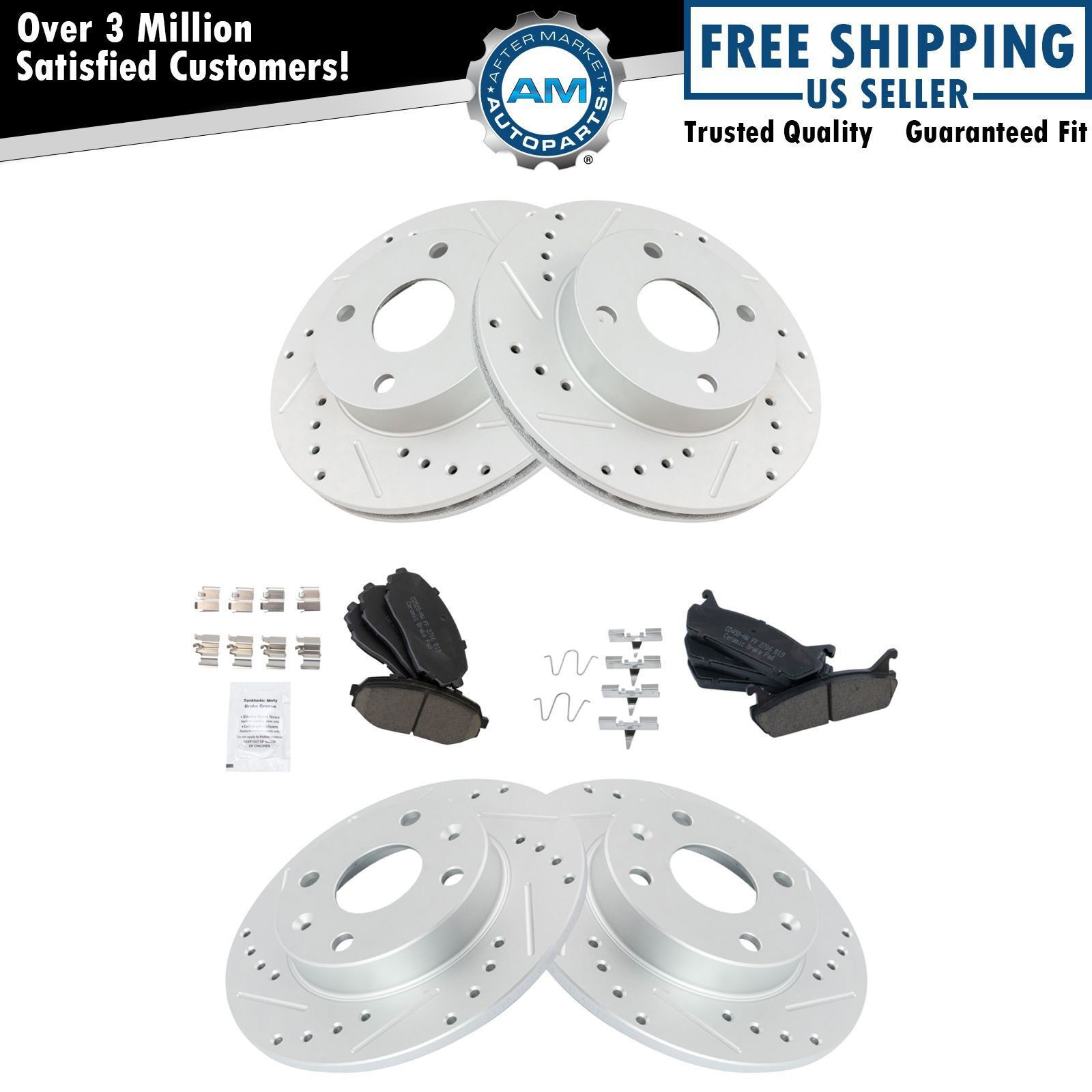 Performance Brake Rotor Drilled Slotted Zinc & Posi Ceramic Pad Front & Rear Kit