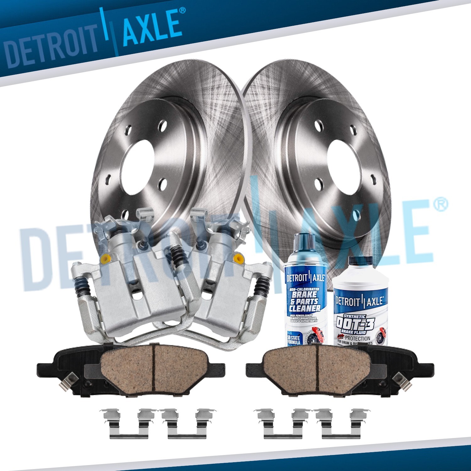 Rear Disc Rotors + Brake Calipers and Ceramic Brake Pads for Malibu HHR G6 Aura