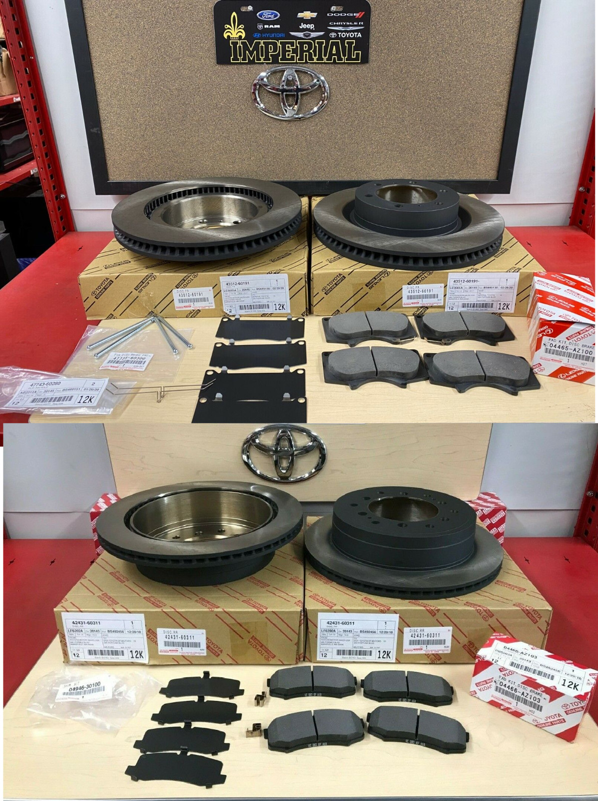 2010-2023 TOYOTA 4RUNNER OEM FRONT & REAR BRAKE KIT ROTORS TCMC PAD KIT & SHIMS