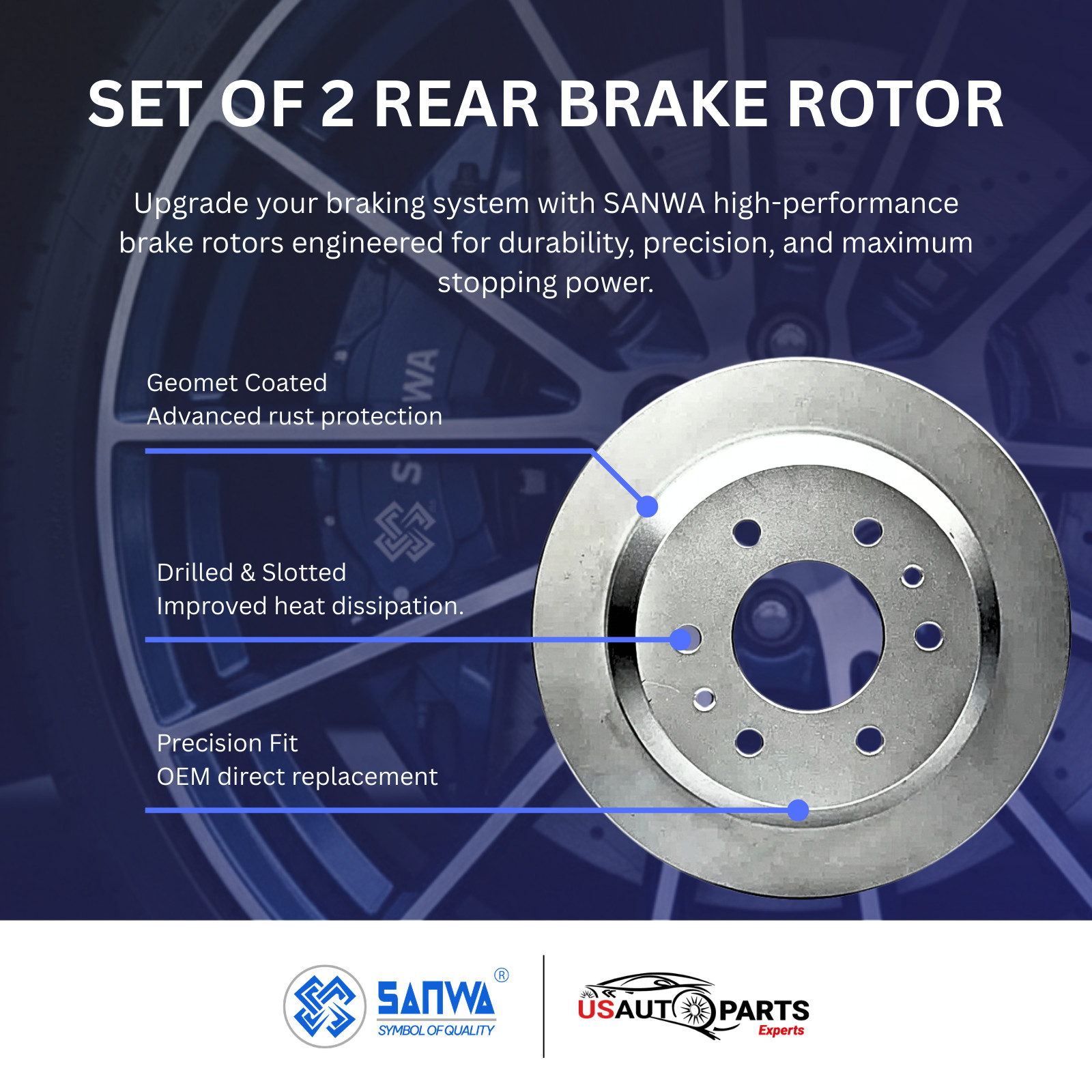 SANWA SET OF 2 REAR BRAKE ROTOR VENTED & GEOMET COATED 325mm FOR CHEVROLET 02-09