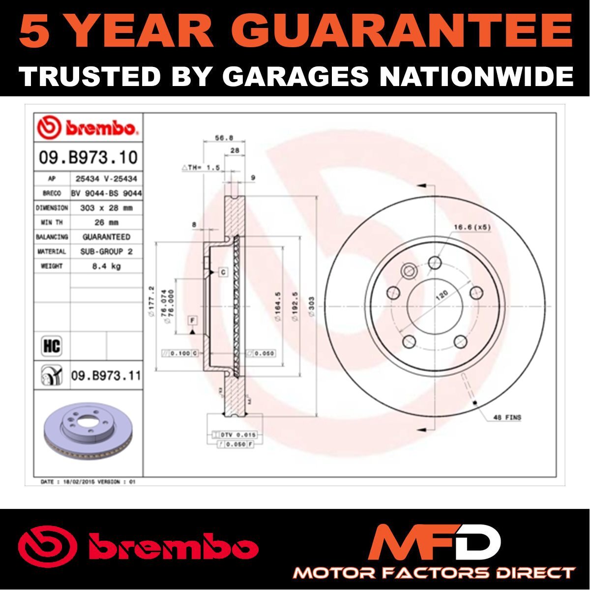 Brake Disc Front Brembo Fits VW Amarok 2010- 2.0 TDi 3.0 #1 2H0615301A