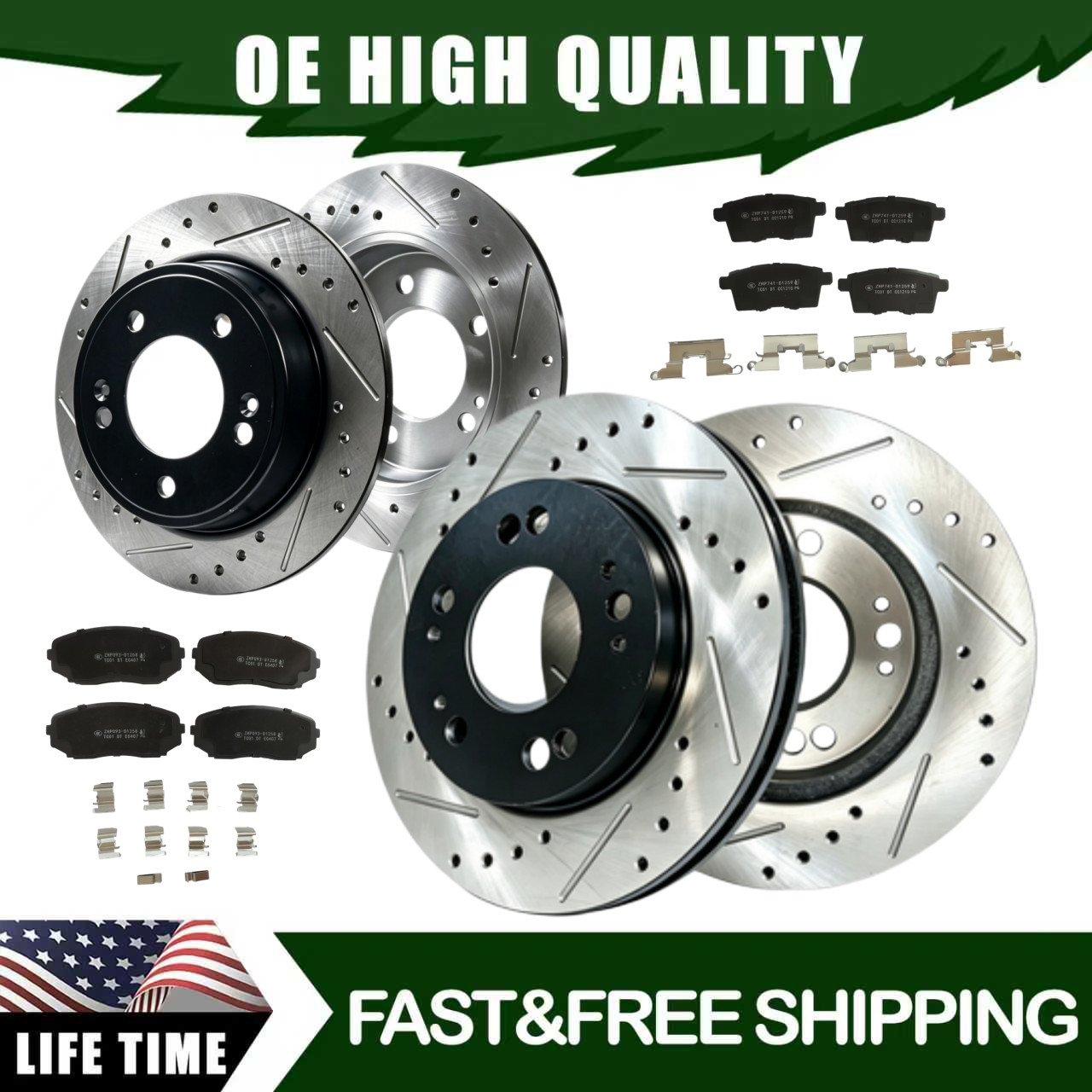 Front Rear Brake Drilled Ceramic Rotors Pads for MAZDA CX-9 2010 2011 2012 2013