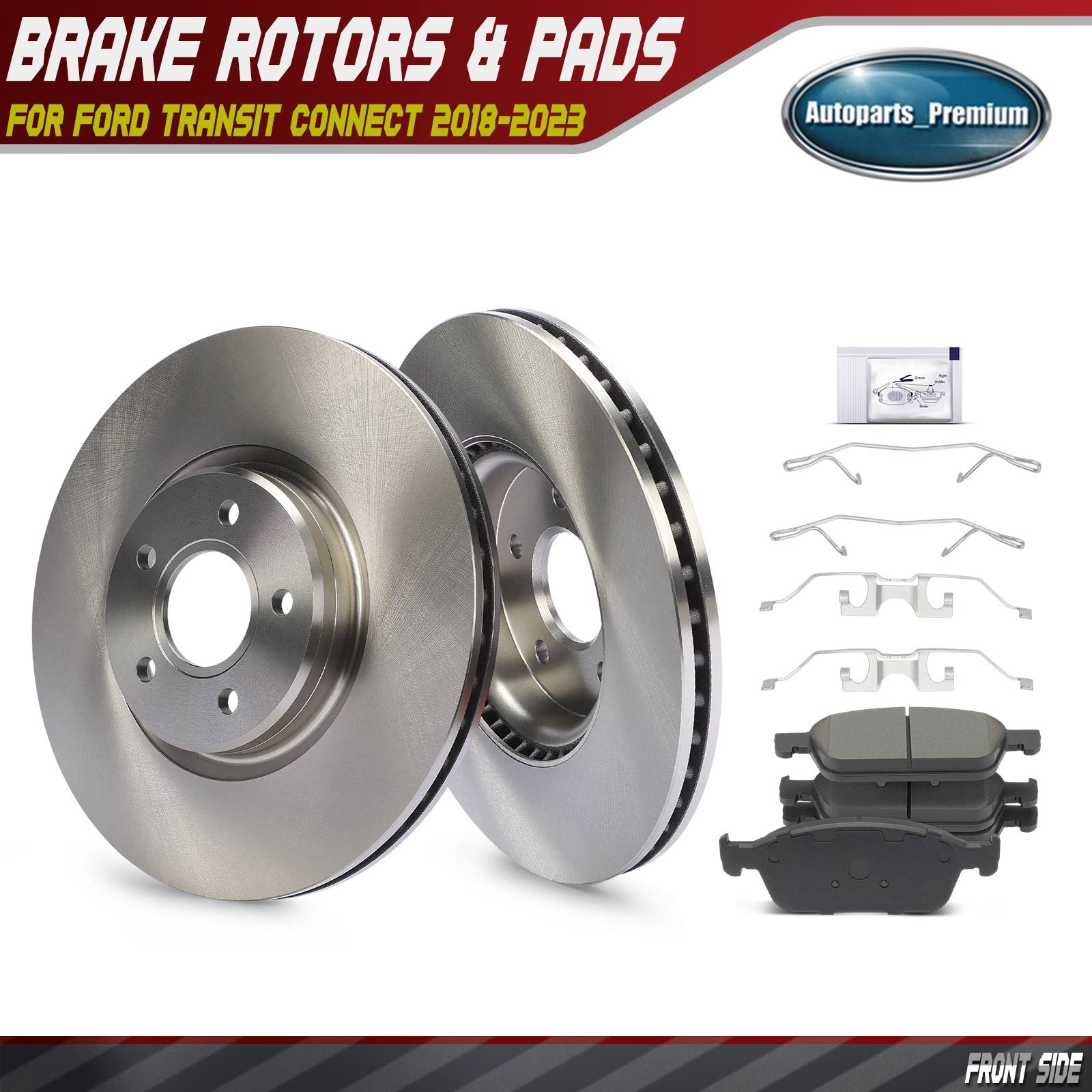 6x Front Disc Rotors & Brake Pads for Ford Transit Connect 18-23 After 5/28/18