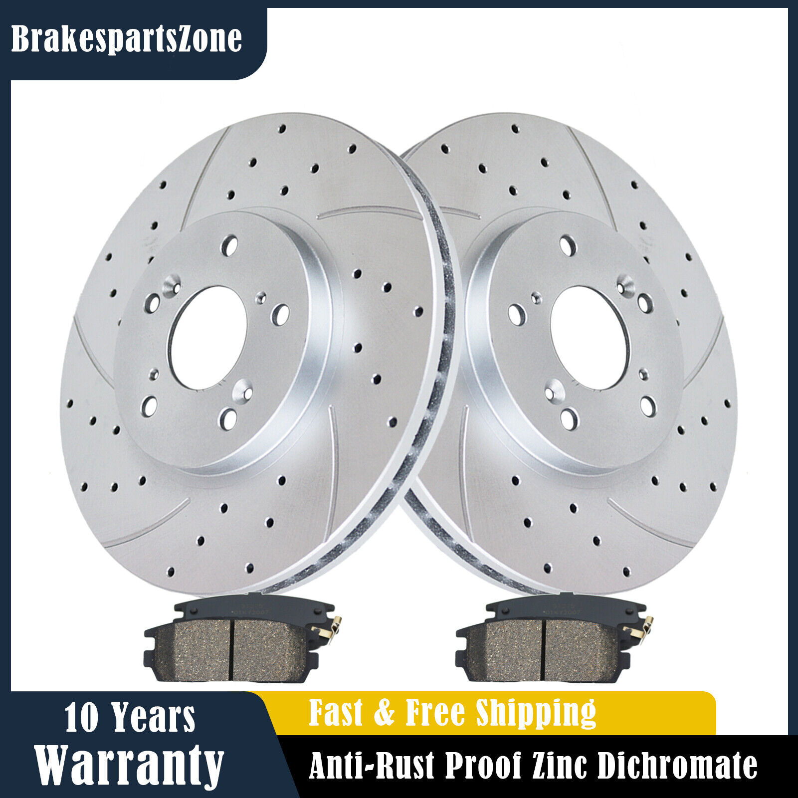 Fit for Acura TSX 2004-2010 300mm Front Brake Rotors and Pads Kit Drilled Brakes