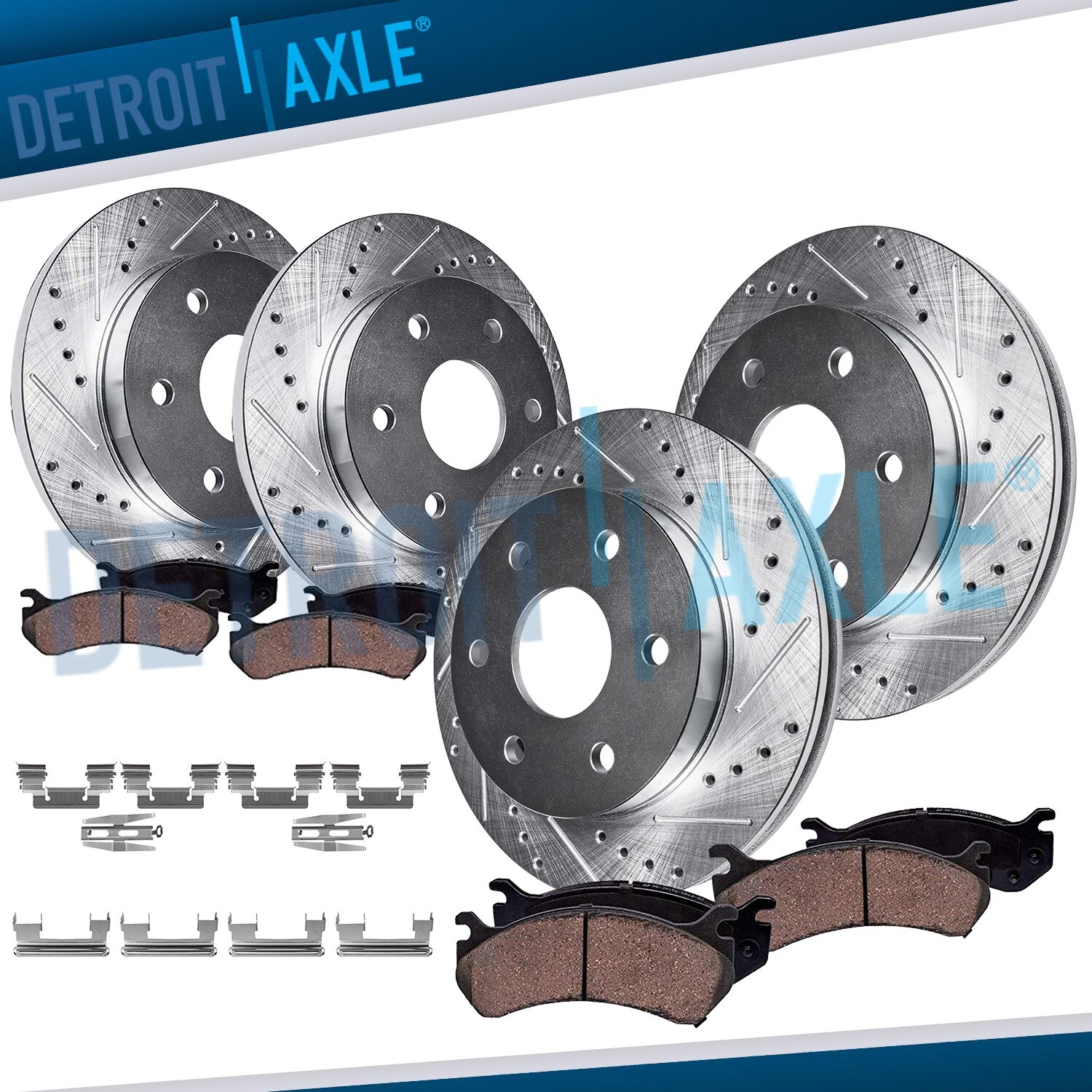Front Rear Drilled Rotors Brakes Pads for Silverado Sierra 1500 Escalade ESV EXT