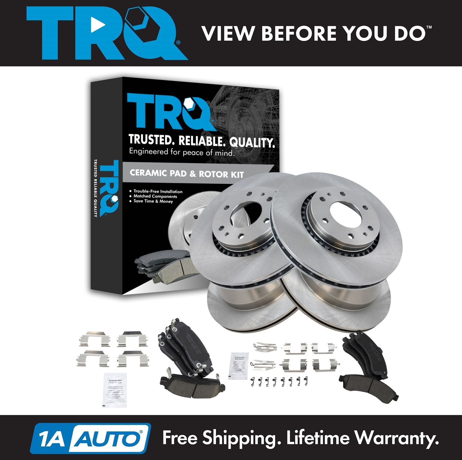 TRQ Premium Ceramic Brake Pad & Rotor Front & Rear Kit for GM SUV Truck