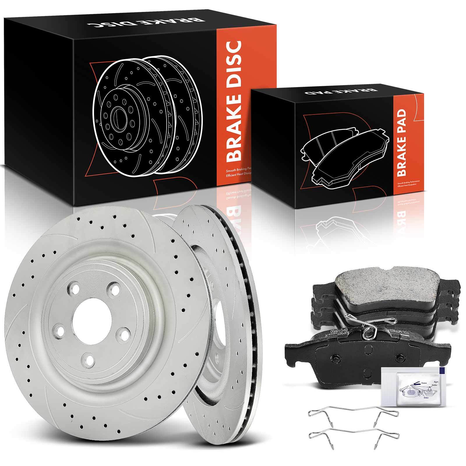 Drilled Brake Rotors&Ceramic Brake Pads for Jaguar S-Type Super V8 XF XJ XK Rear