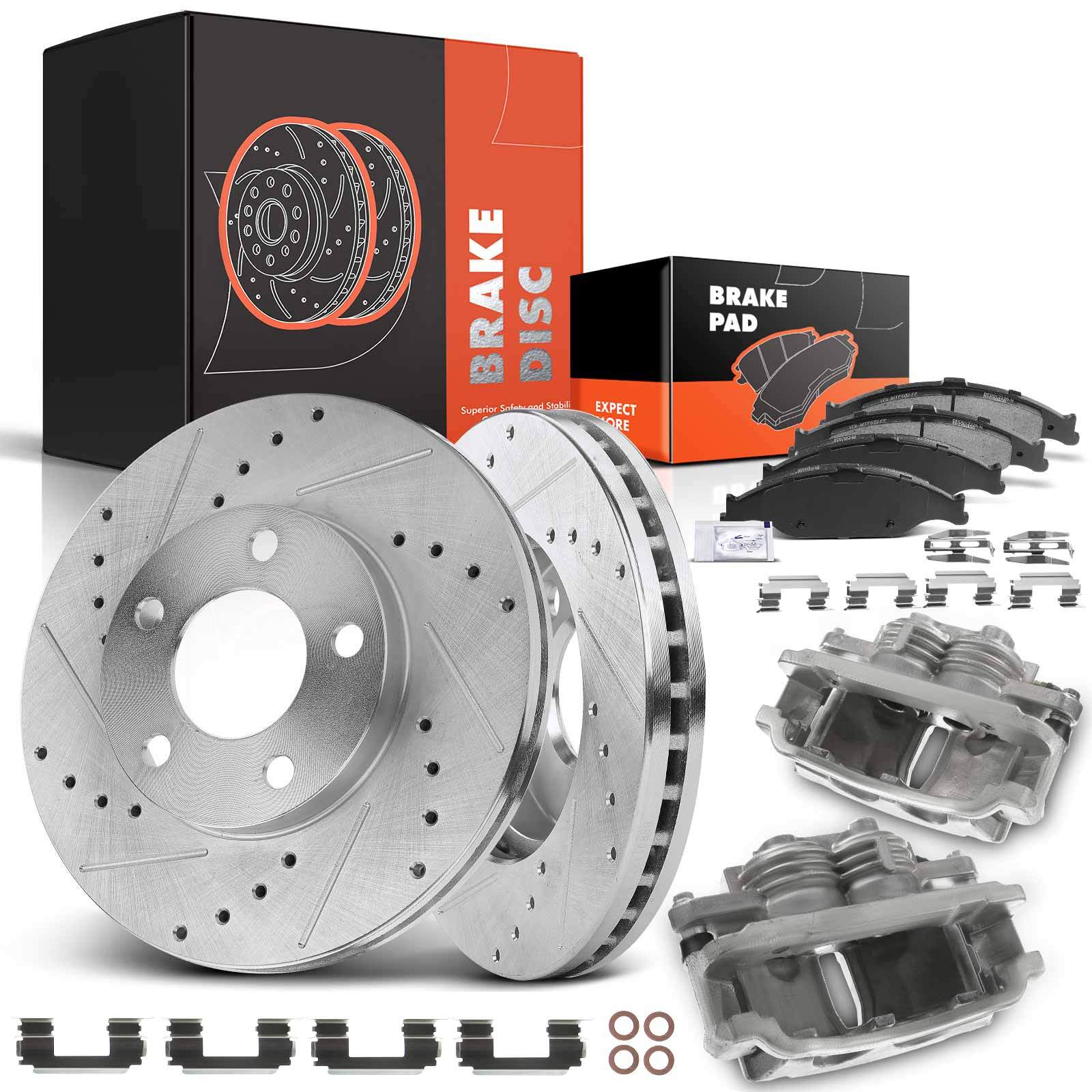 Drilled Brake Rotor & Pads and Brake Caliper for Ford Mustang 99-02 3.8L Front
