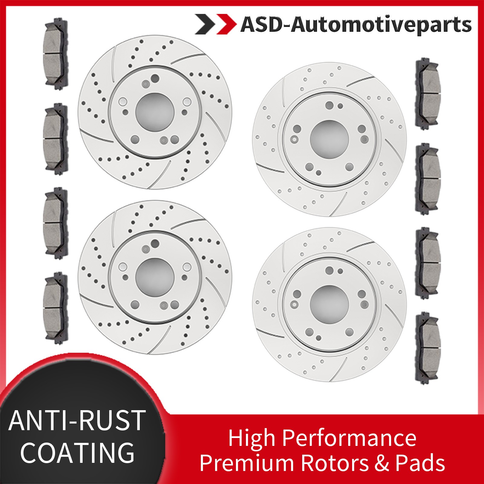 10.31” Front and Rear Drilled Rotor Brake Pad Fit 2006-11 Honda Civic Disc Kit