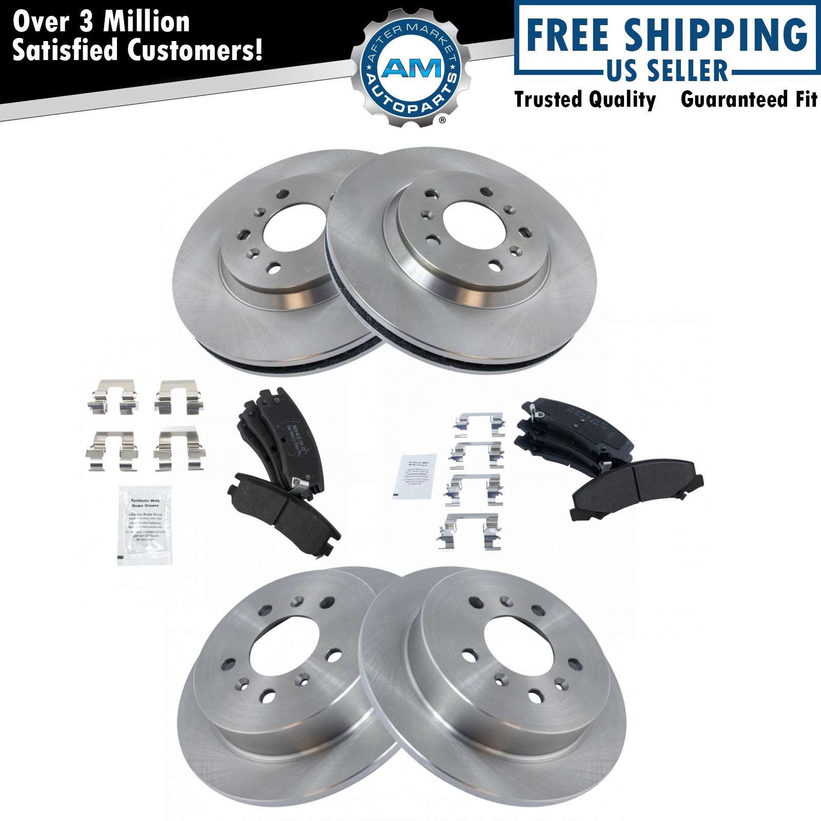 Premium Posi Metallic Brake Pad & Rotor Kit Front & Rear Set for Chevy
