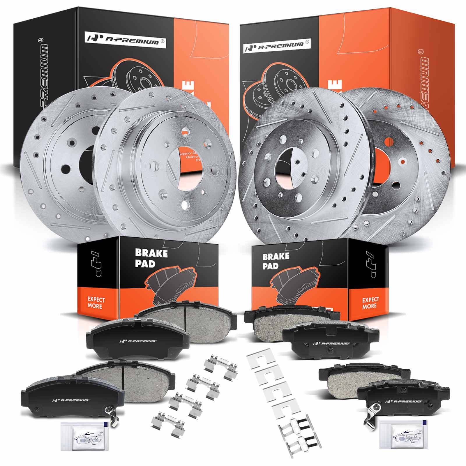 Drilled Rotors & Ceramic Brake Pads Front & Rear for Acura Integra Honda Civic