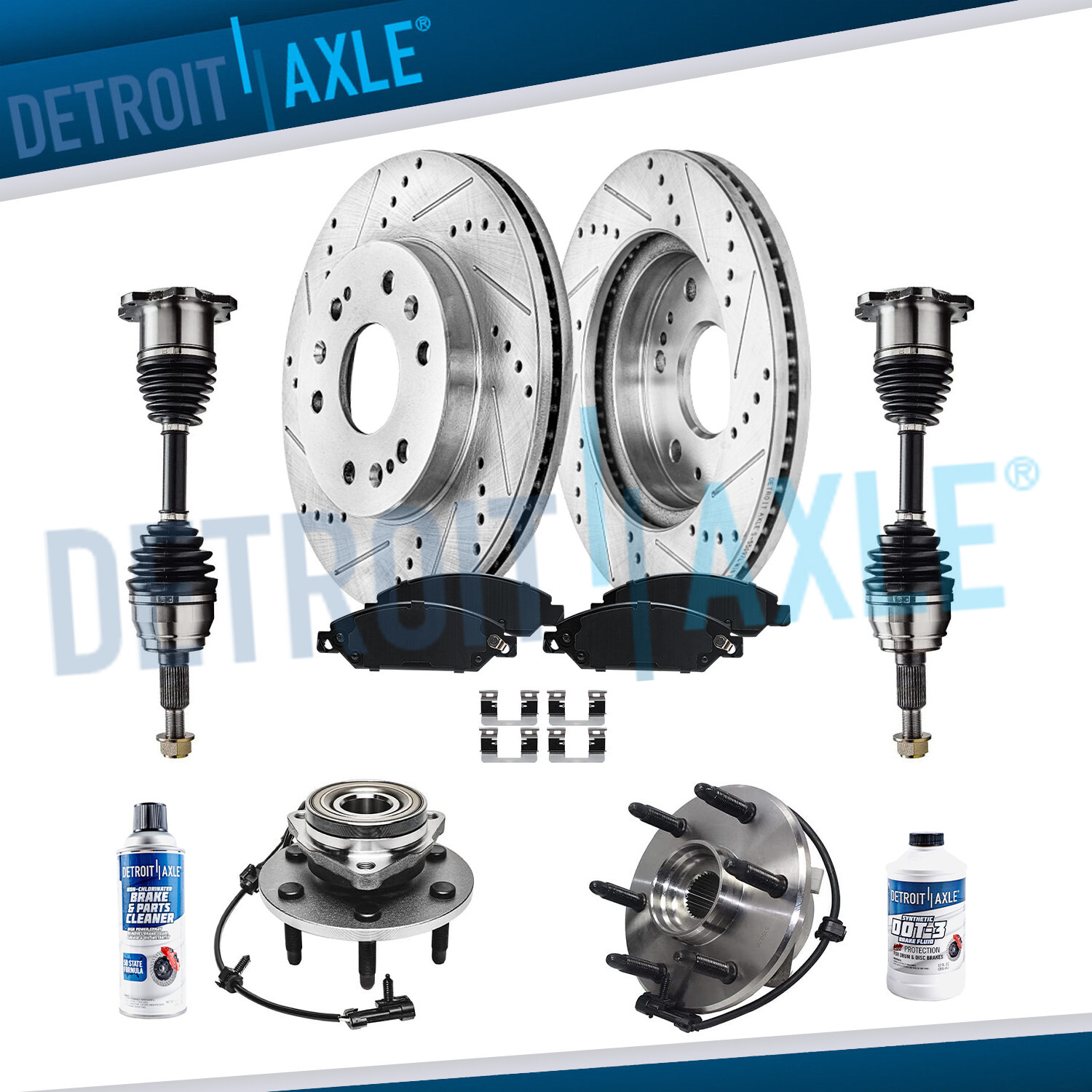 Front Drilled Brake Rotors Pads +Wheel Bearings +Axles for Silverado Sierra 1500