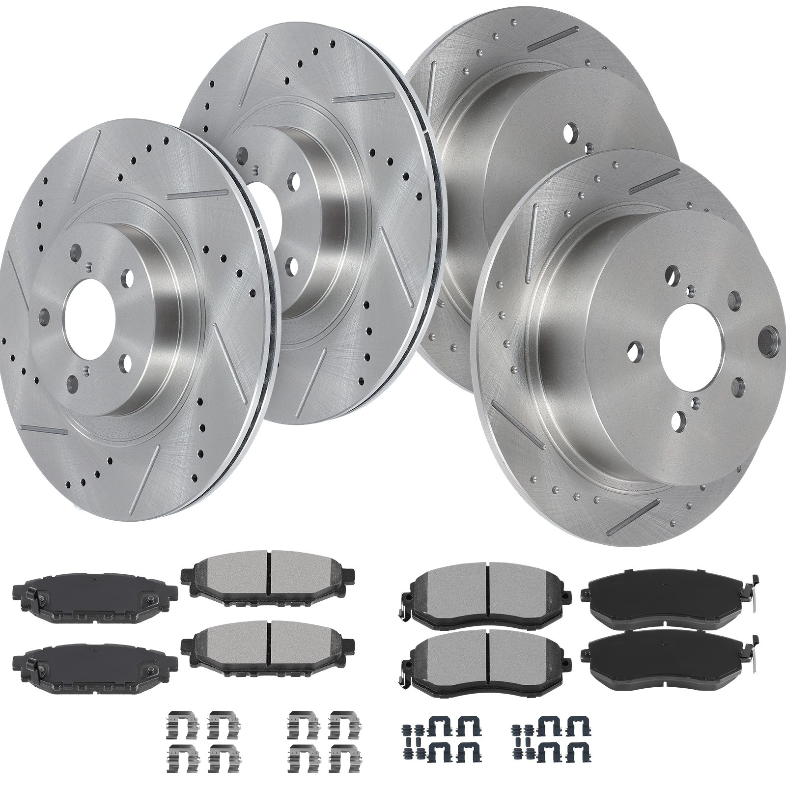 Front Rear Brake Ceramic Pads Drilled Rotors Fits Subaru Forester 2014-2018 2.5L