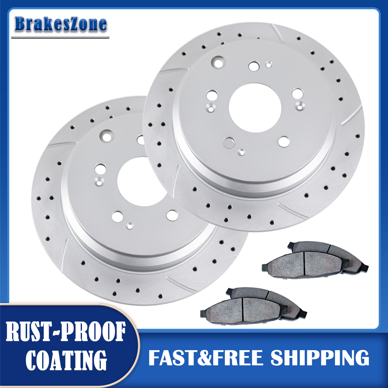 313mm Rear Brake Rotors and Pads fit for Honda Odyssey 2005-2010 Slotted Brakes