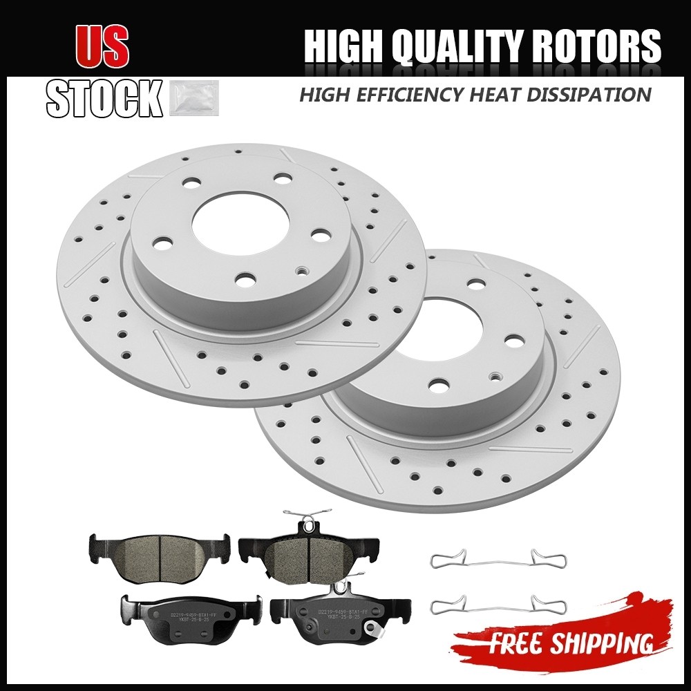 265mm Rear Drilled and Slotted Brake Rotors & Brake Pads for Mazda 3 Sport CX-30