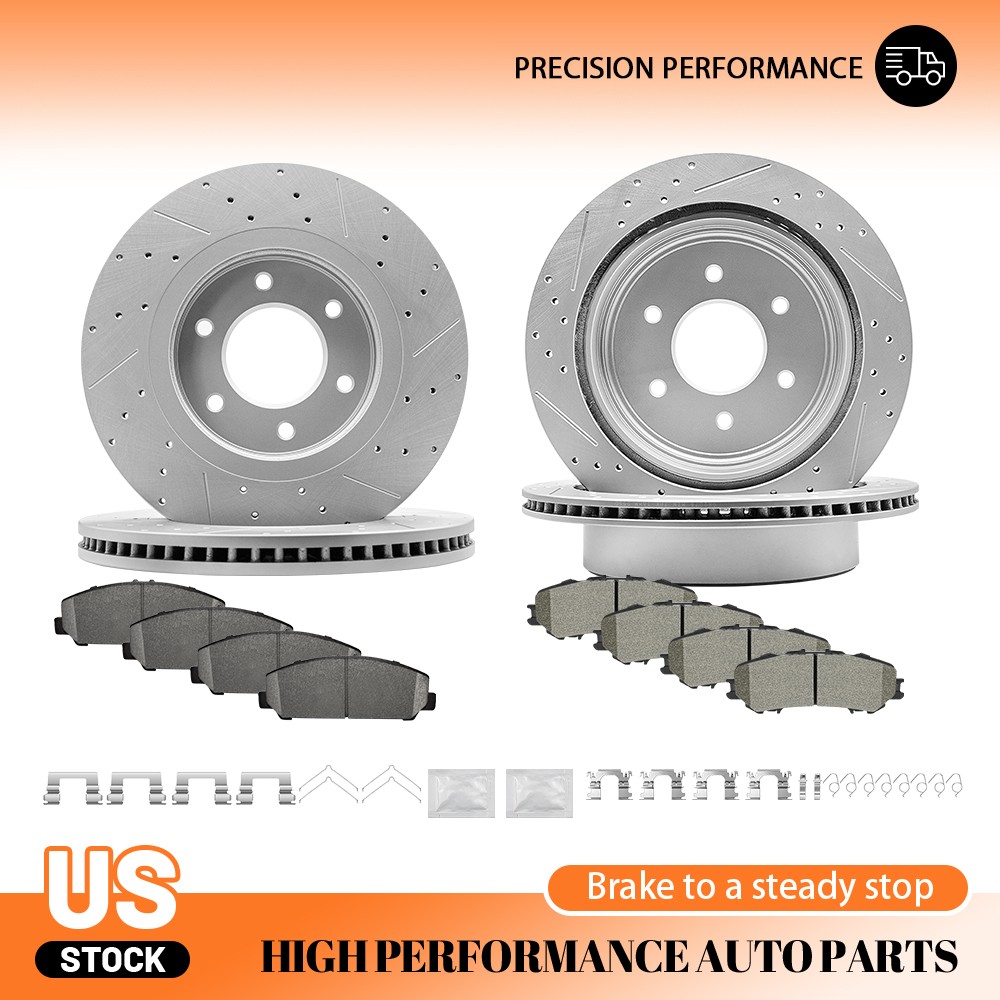 350mm Front 345mm Rear Disc Rotors Ceramic Brake Pads for 2017-2023 Nissan Titan