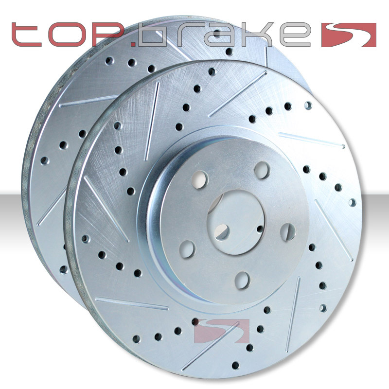 FRONT Performance Cross Drilled Slotted Brake Disc Rotors TB34336