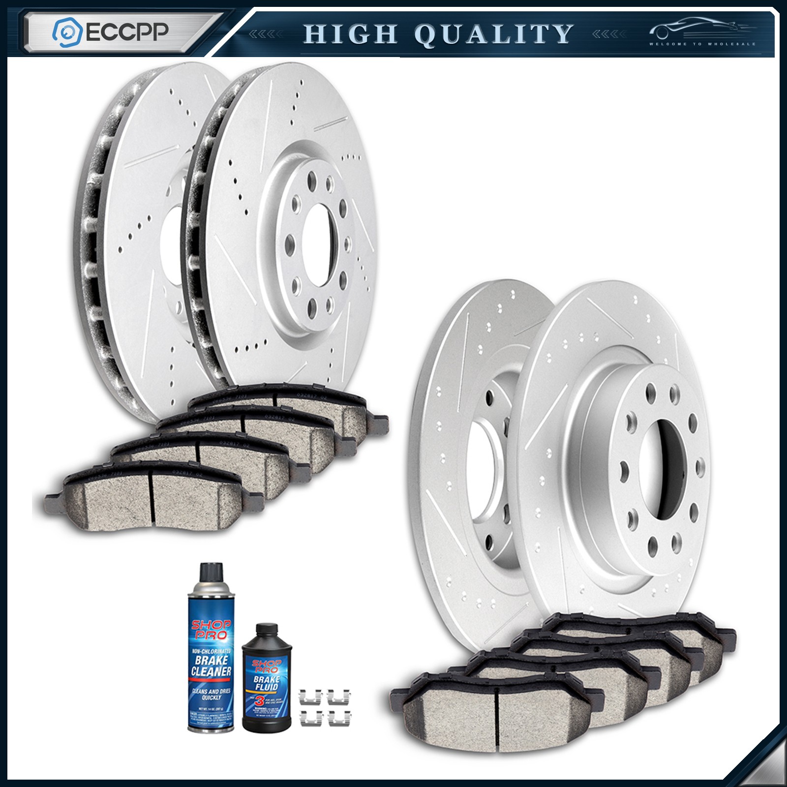 Ceramic Brake Pads Rotors Front Rear For Dodge Dart 2013-2016 Drilled Slotted