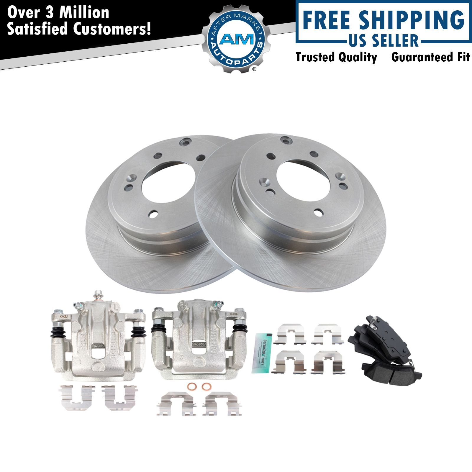 Rear Brake Calipers Ceramic Pads & Rotors Fits 12-17 Azera 12-15 Optima