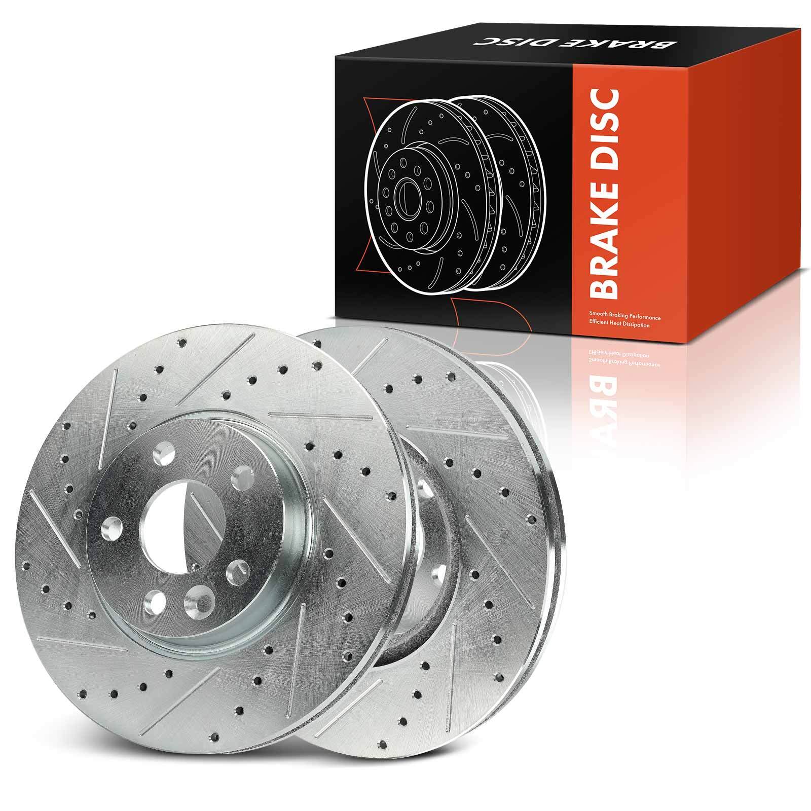 2x Front Left & Right Drilled Brake Rotors for Volvo S60 S80 V60 XC70 Land Rover