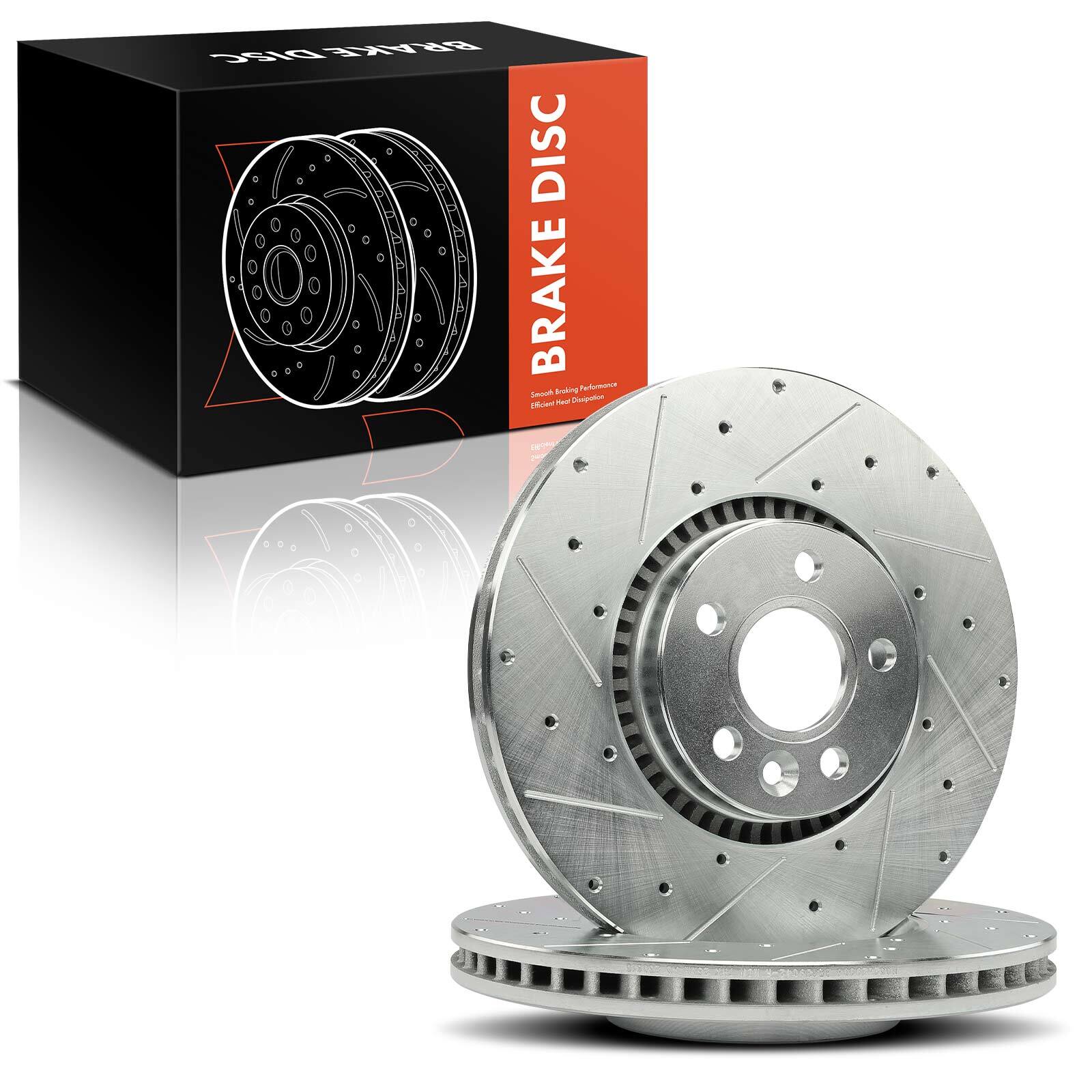 2x Front Left & Right Drilled Brake Rotors for Land Rover LR2 Volvo S60 V70 XC70