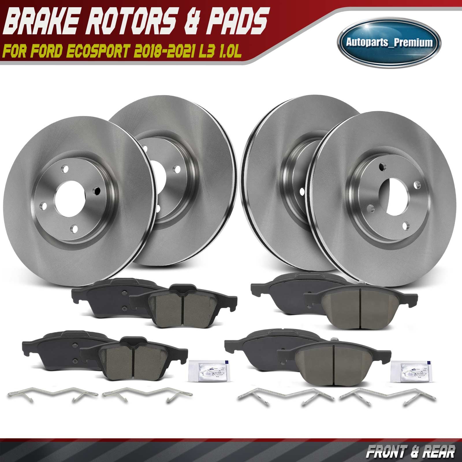 12x Front & Rear Disc Rotors & Brake Pads for Ford Ecosport 2018-2021 L3 1.0L