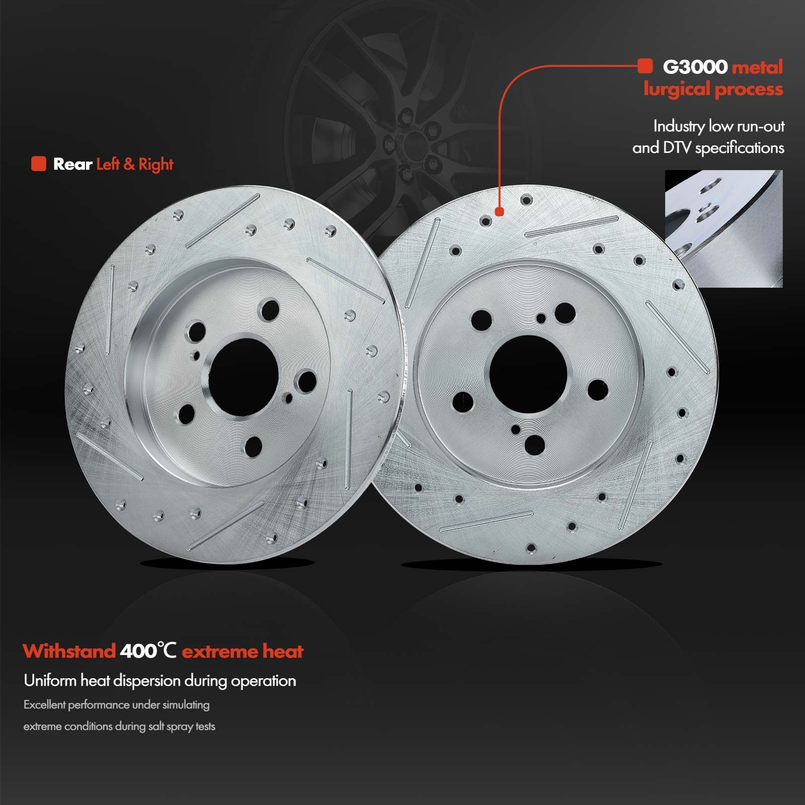 12Pcs Front & Rear Drilled Brake Rotors & Brake Pads for Toyota Corolla Pontiac