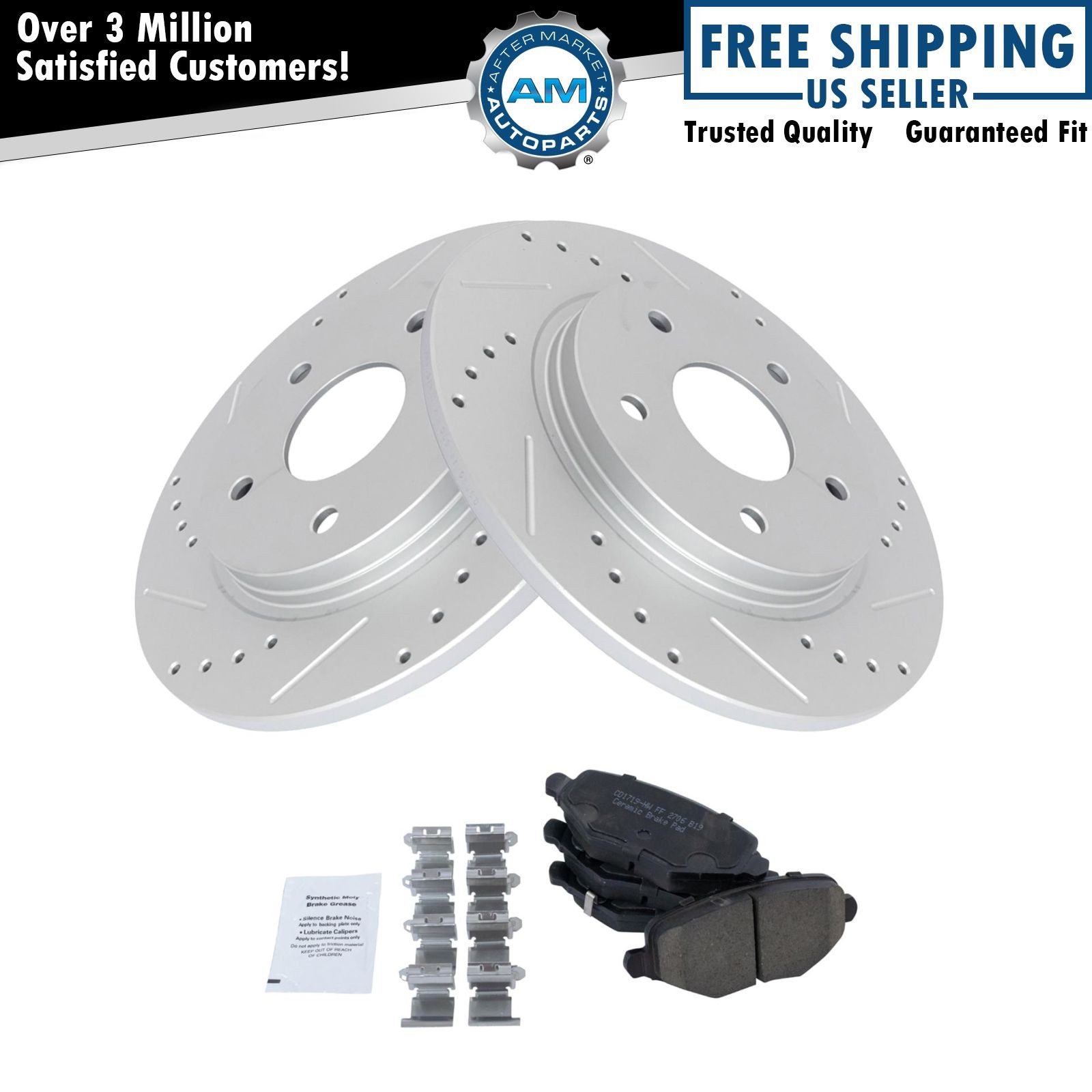 Rear Posi Ceramic Brake Pad & Performance Drilled Slotted Rotor for Dodge Van