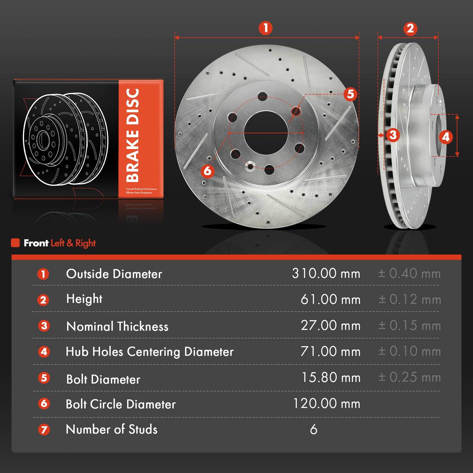 2x Front Side Drilled Brake Rotors for Chevrolet Colorado GMC Canyon 2015-2020