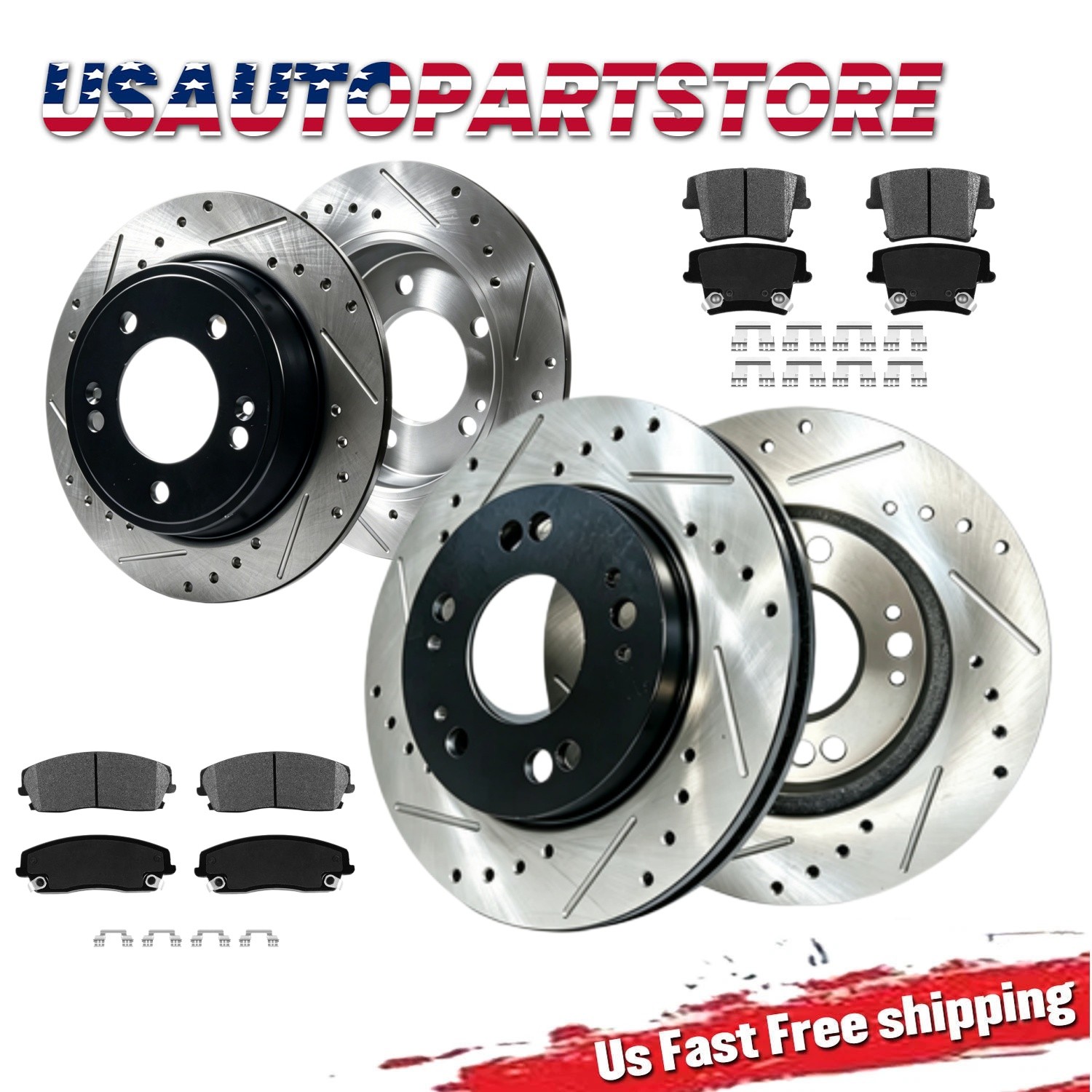 320mm Front Rear Drilled Rotors Brake Ceramic Pads for 2012 -2019 Challenger 300