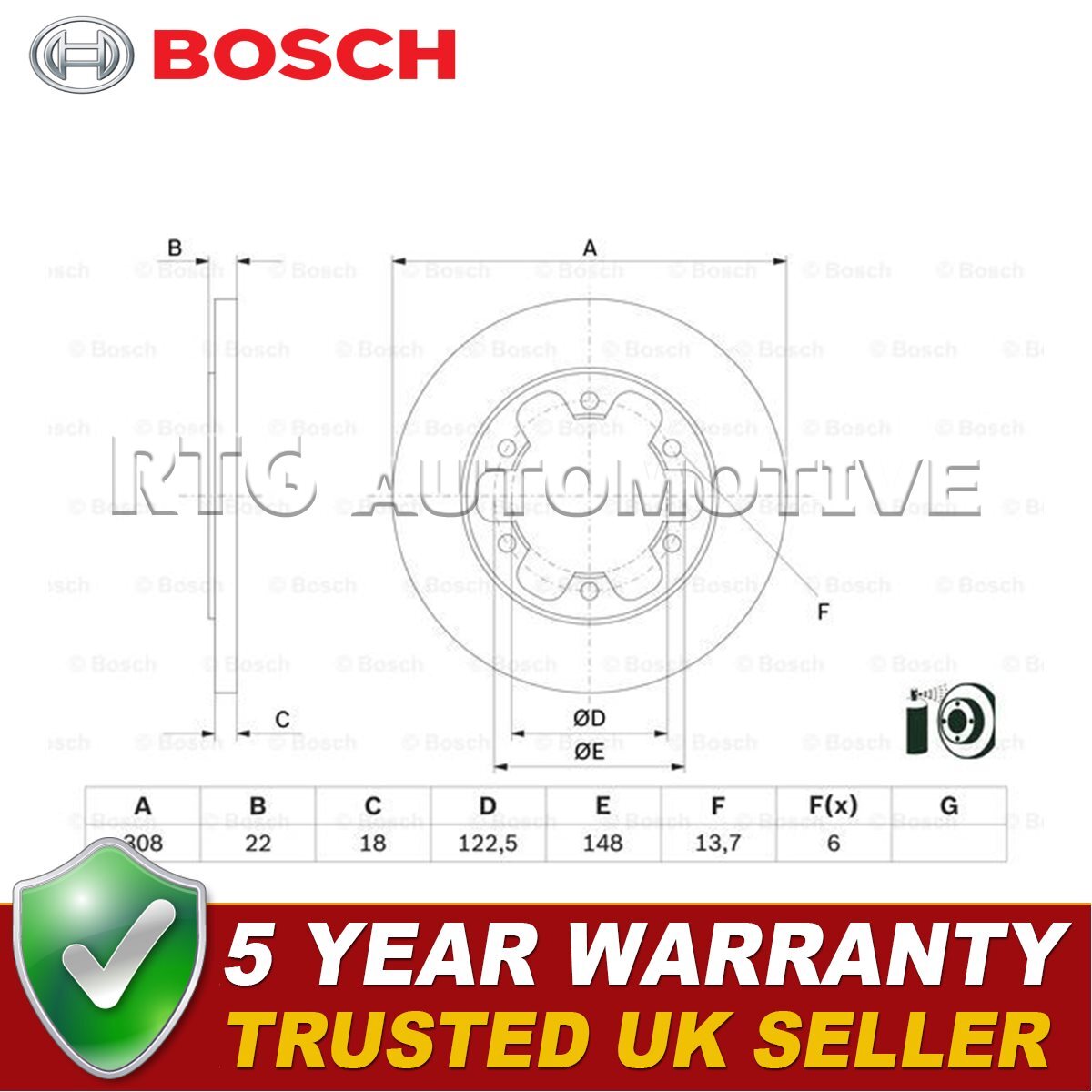 Bosch Rear Brake Discs Fits Ford Transit 2014-2024 Transit Custom 2022-