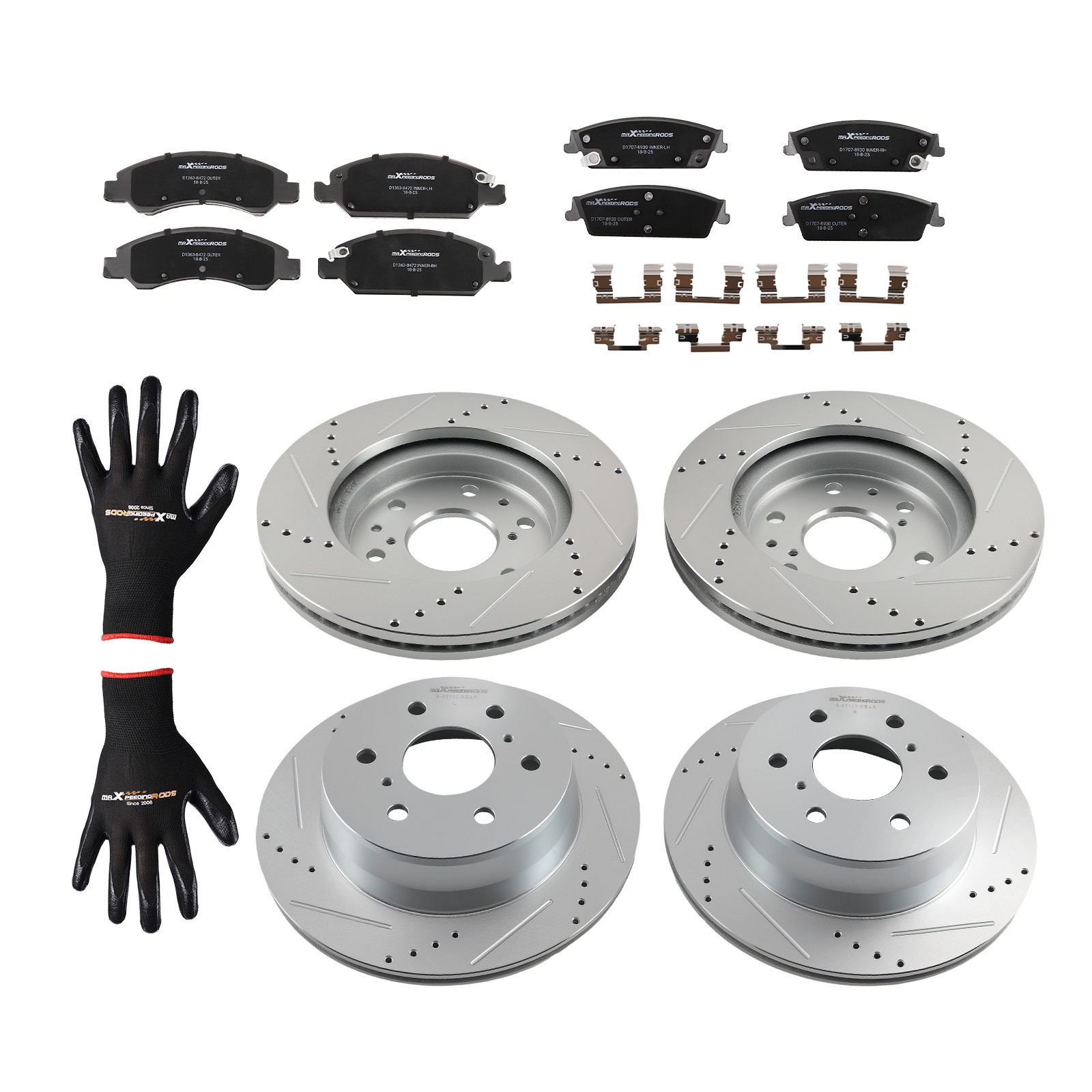 Front Rear Brake Rotors+Ceramic Brake Pads for Chevrolet Silverado 1500 2014-18
