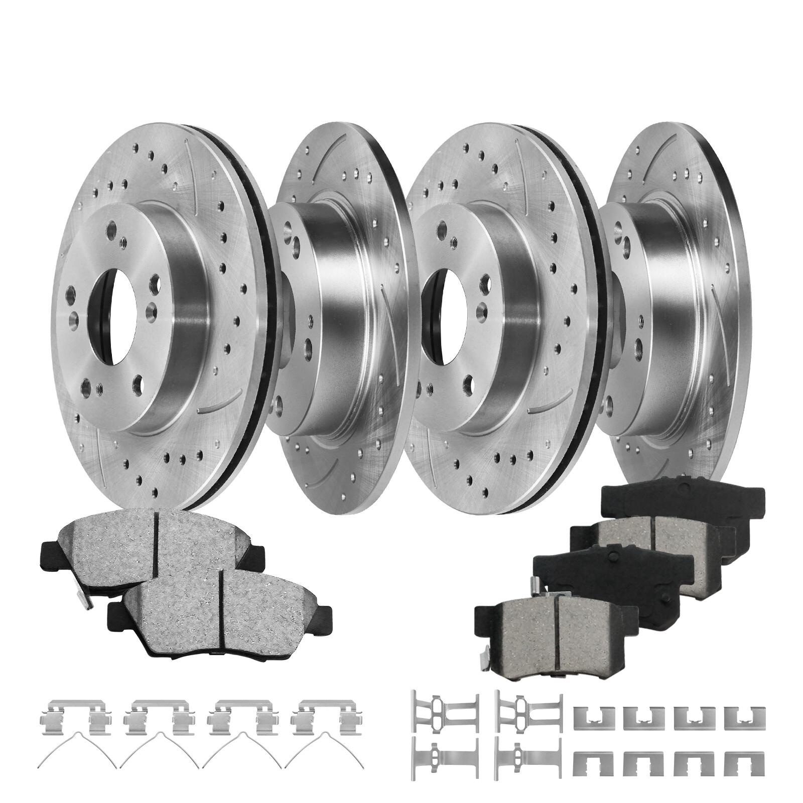 For 2009 2010 2011 Honda Civic 1.3L Hybrid Front & Rear Drilled Rotors + Pads