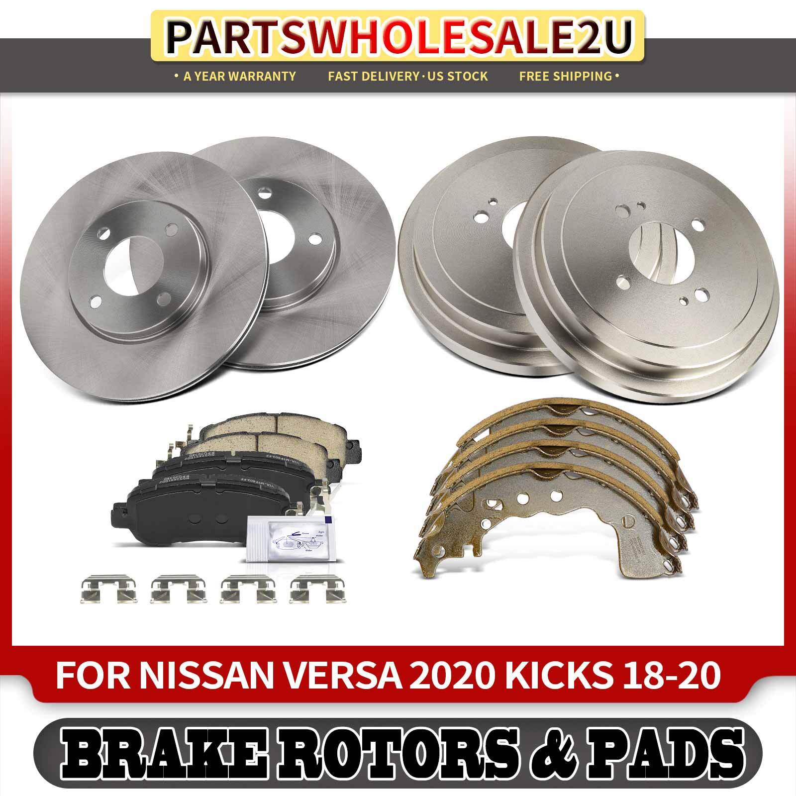 Front Disc Brake Rotors & Pads + Rear Brake Drums & Shoe for Nissan Kicks 18-20