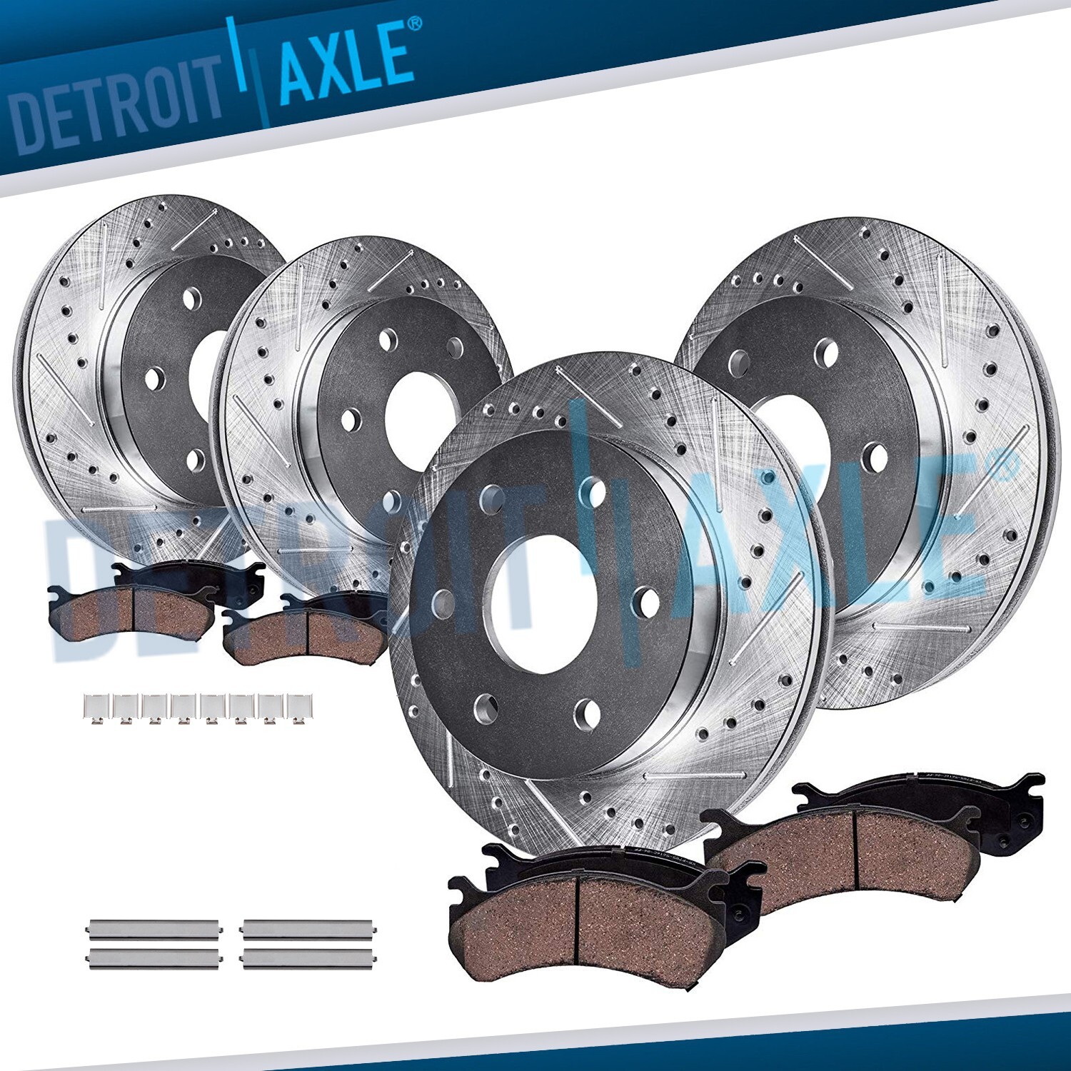 Front and Rear Drilled Rotors Ceramic Brake Pads for 2010 2011 Ford F-150 6 LUGS