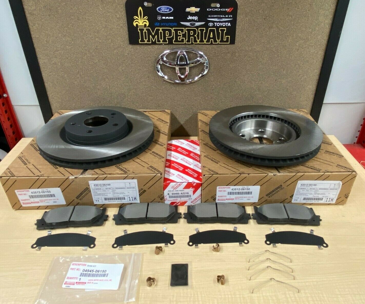 TOYOTA GENUINE OEM NEW 2008-2018 AVALON OEM FRONT BRAKE ROTORS TCMC PADS & SHIMS