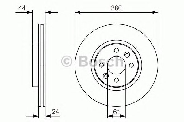 Bosch Brake Disc RHD Front Diameter 280mm 61mm Vented 24mm 0986479R67