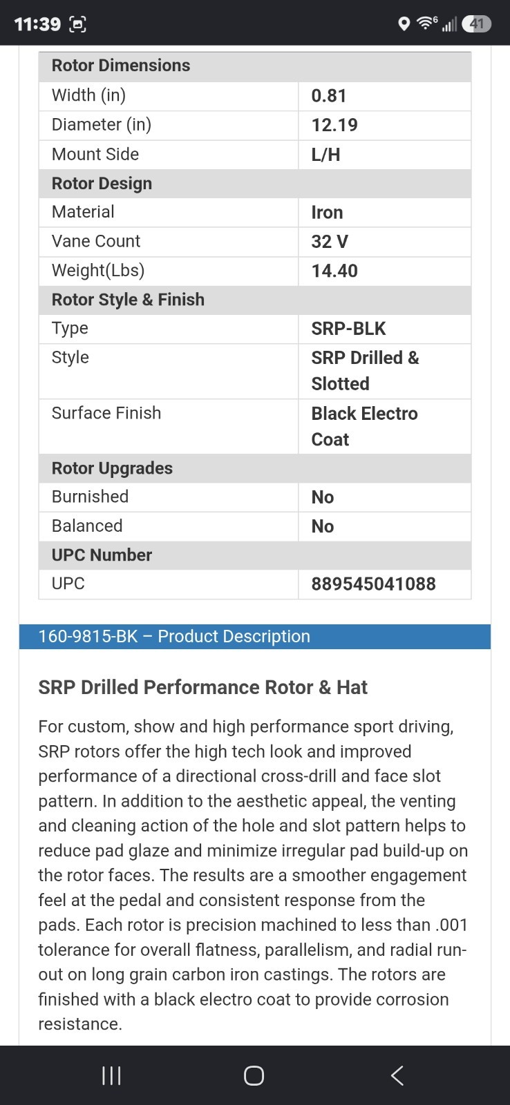 Pair Wilwood SRP Performance Universal Drilled/Slotted Brake Rotors