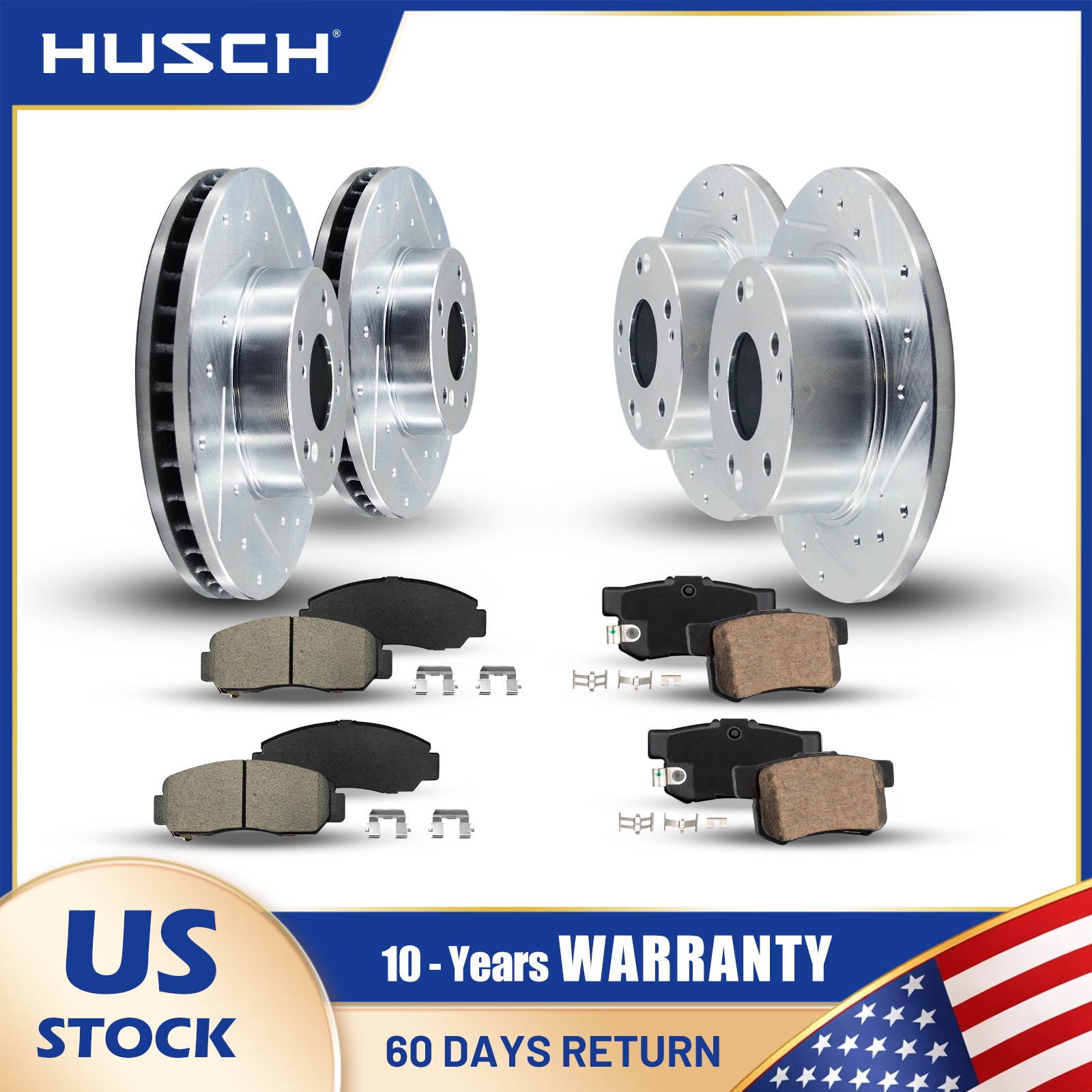 11.10″ (282mm) Front Rear Drilled Rotors Brake Pads for 2003-2007 Honda Accord