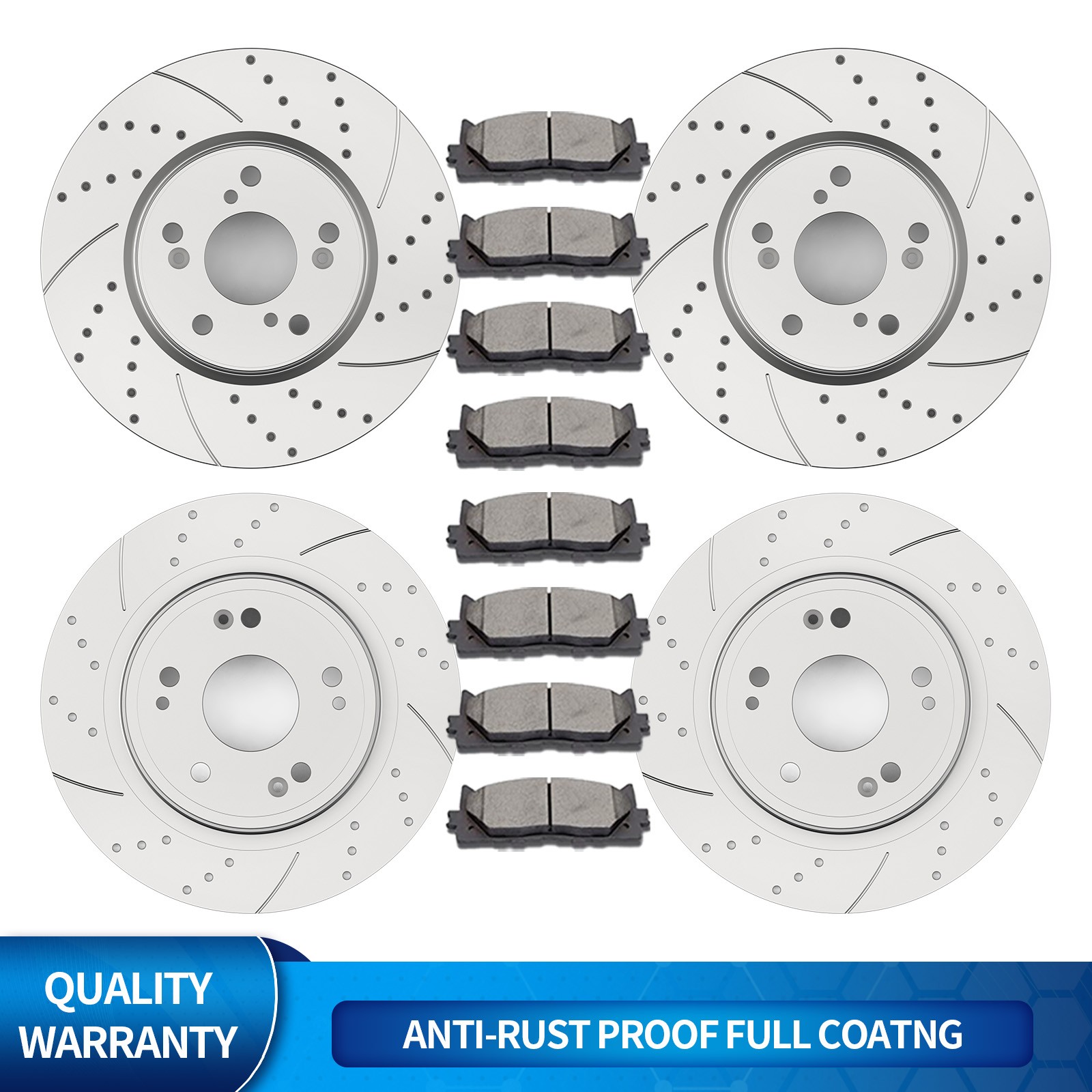 For 2013-17 Honda Accord EX EX-L Front Rear Slotted Rotors Discs Brake Pads Kits